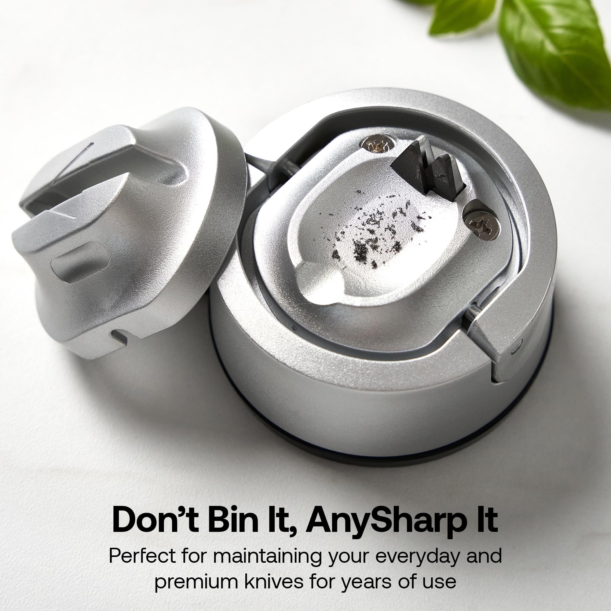 AnySharp Knife Sharpener, Hands-Free Safety, PowerGrip Suction, Safely Sharpens All Kitchen Knives, Ideal for Hardened Steel & Serrated, World's Best, Compact, One Size, Silver — view 67