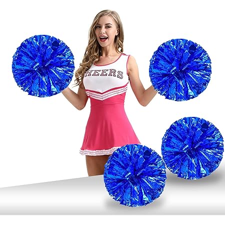 Cheerleading Hooshing 12 Pcs Pom Poms Cheerleading Metallic Foil Cheer Pom Poms With Plastic Handles For Team Sports Sports Outdoors