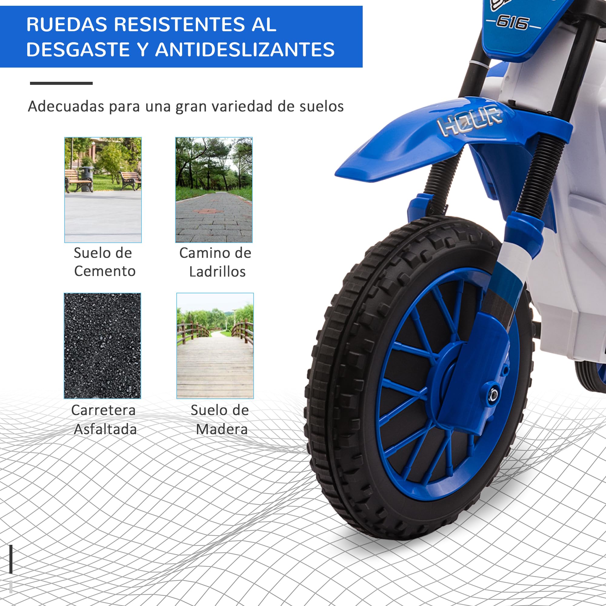 HOMCOM Moto Eléctrica para Niños de +3 Años 12V Moto de Juguete Infantil con 2 Ruedas de Equilibrio Velocidad Máx. 8 km/h Arranque Suave 106,5x51,5x68 cm Azul