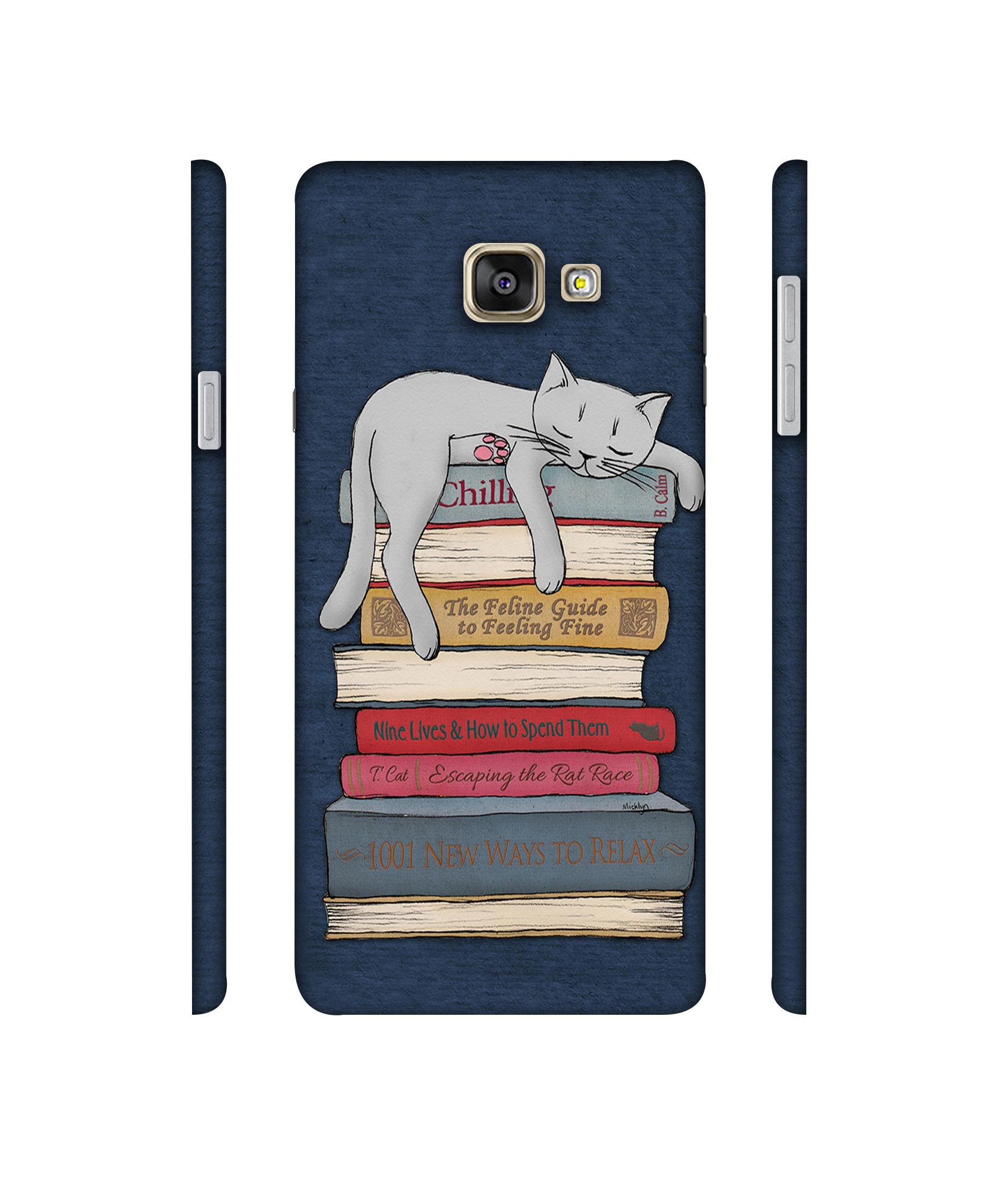 Casotec NattyCase Plastic Cat Sleeping On The Books Design 3D Printed Hard Back Case Cover for Samsung Galaxy A7 (2016) Multicolor