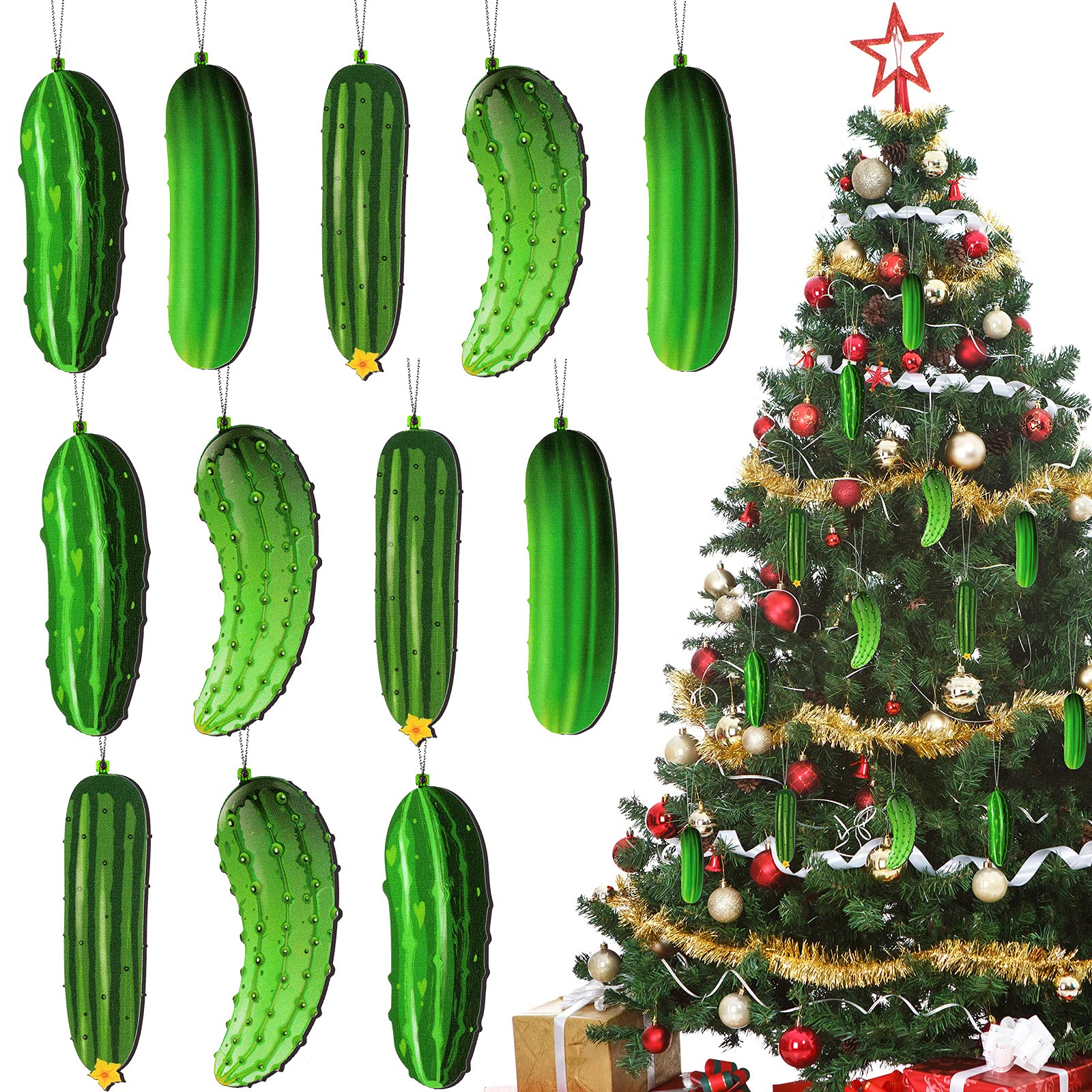 Yookeer 12 Pieces Christmas Tree Hanging Ornaments Pickle Chips Tree Ornaments Cucumber Slices Decoration for Christmas Winter(Cucumber)