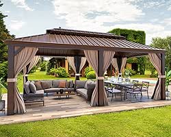 MELLCOM 12' x 20' Hardtop Gazebo,Galvanized Steel Metal Double Roof