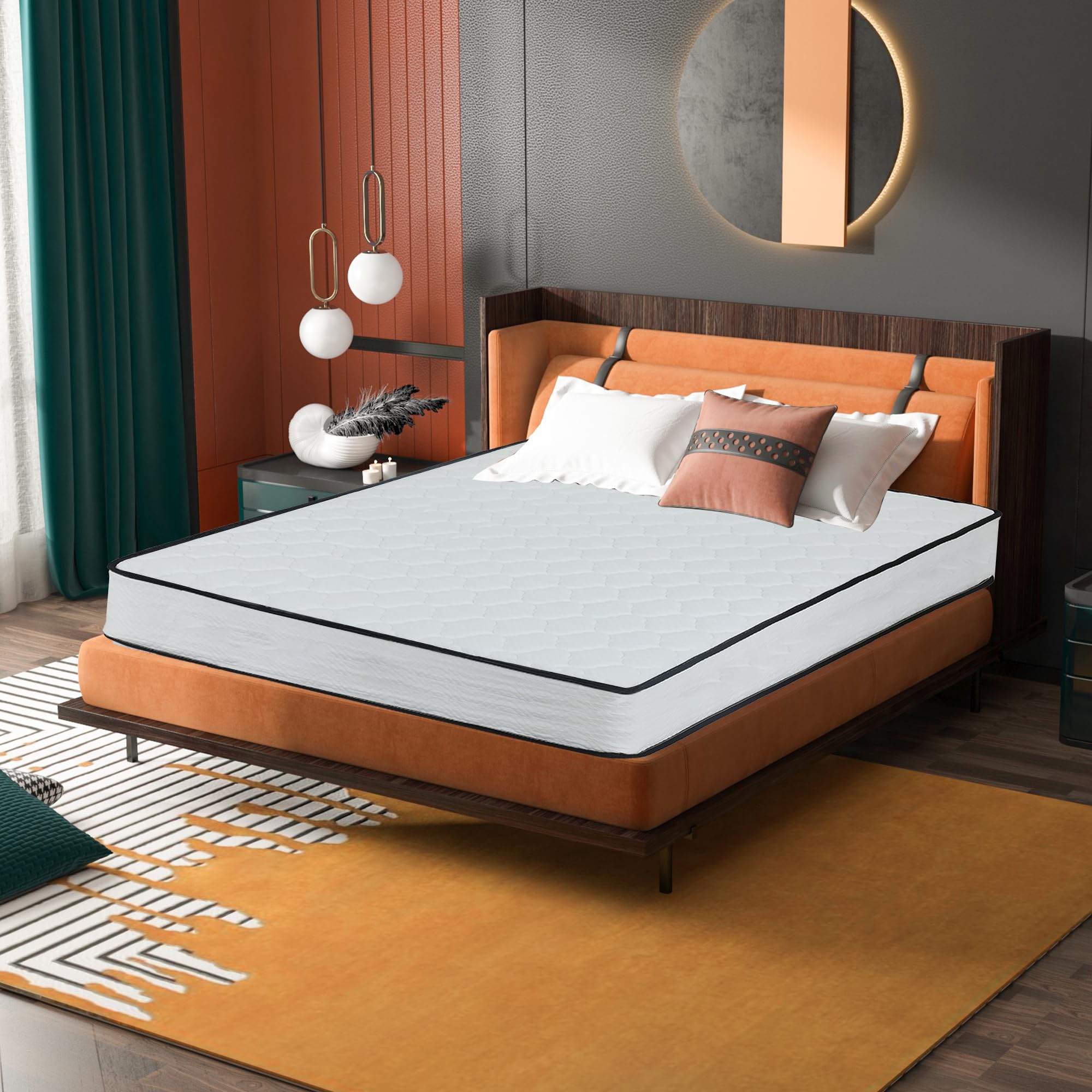 pressure relief innerspring mattress 8 inch full size medium firm hybrid spring mattress with foam layer, cool sleep mattress certipur-us certified, mattress in a box,white