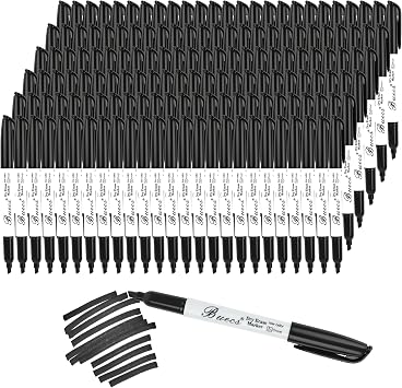 Buecs Black Dry Erase Markers, Low-Odor, 150 Count, Chisel tip, Perfect for Writing on Whiteboards, Dry-Erase Boards, Glass, School Office Supplies