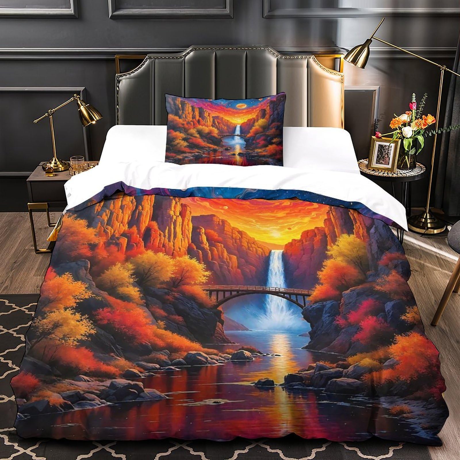 Housse de couette paysage 3D douce et facile à fermer pour simplifier le lit de votre enfant