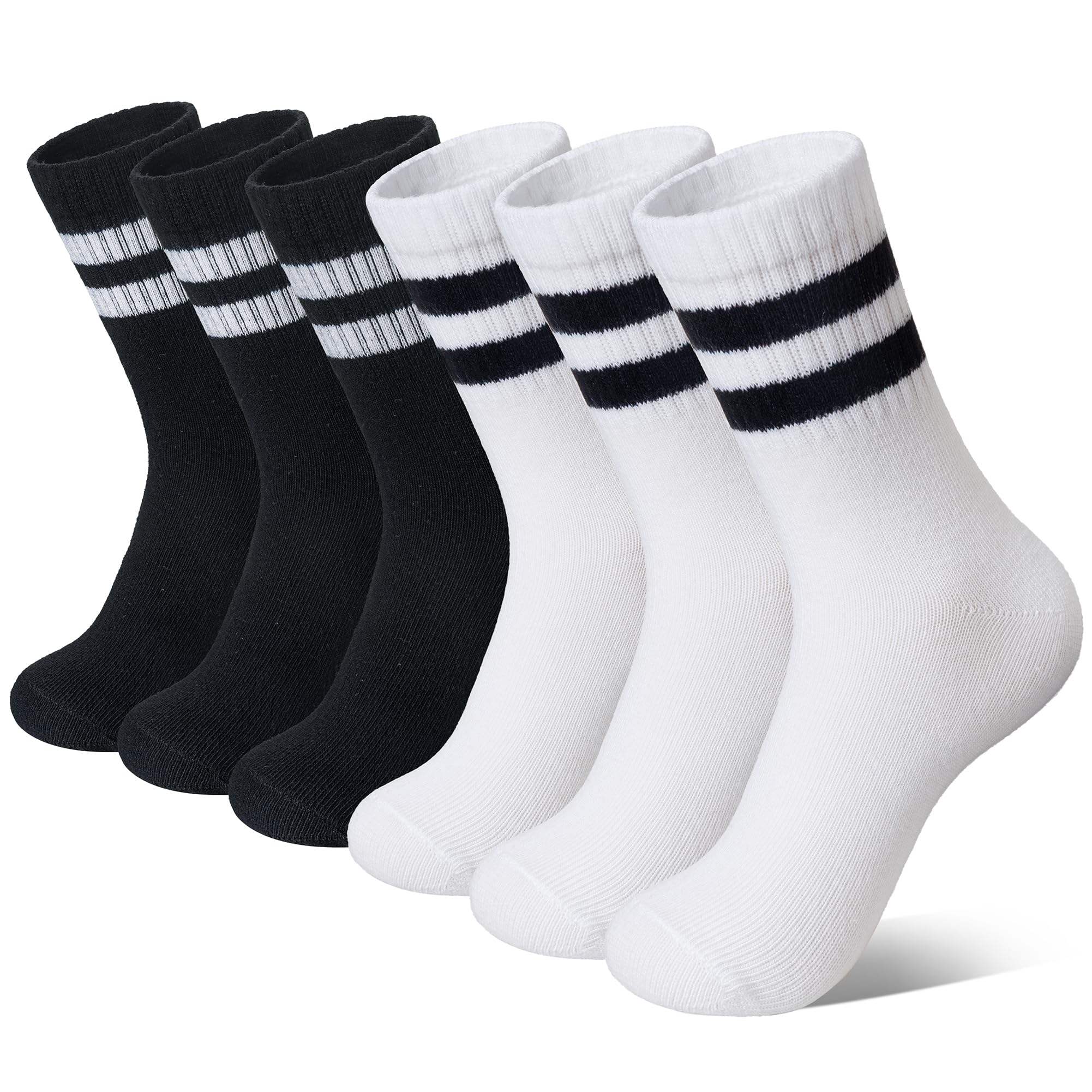 Eyean Kids Athletic Crew Socks Boys Girls Cotton School Uniform Casual Basic Socks 6 Pairs