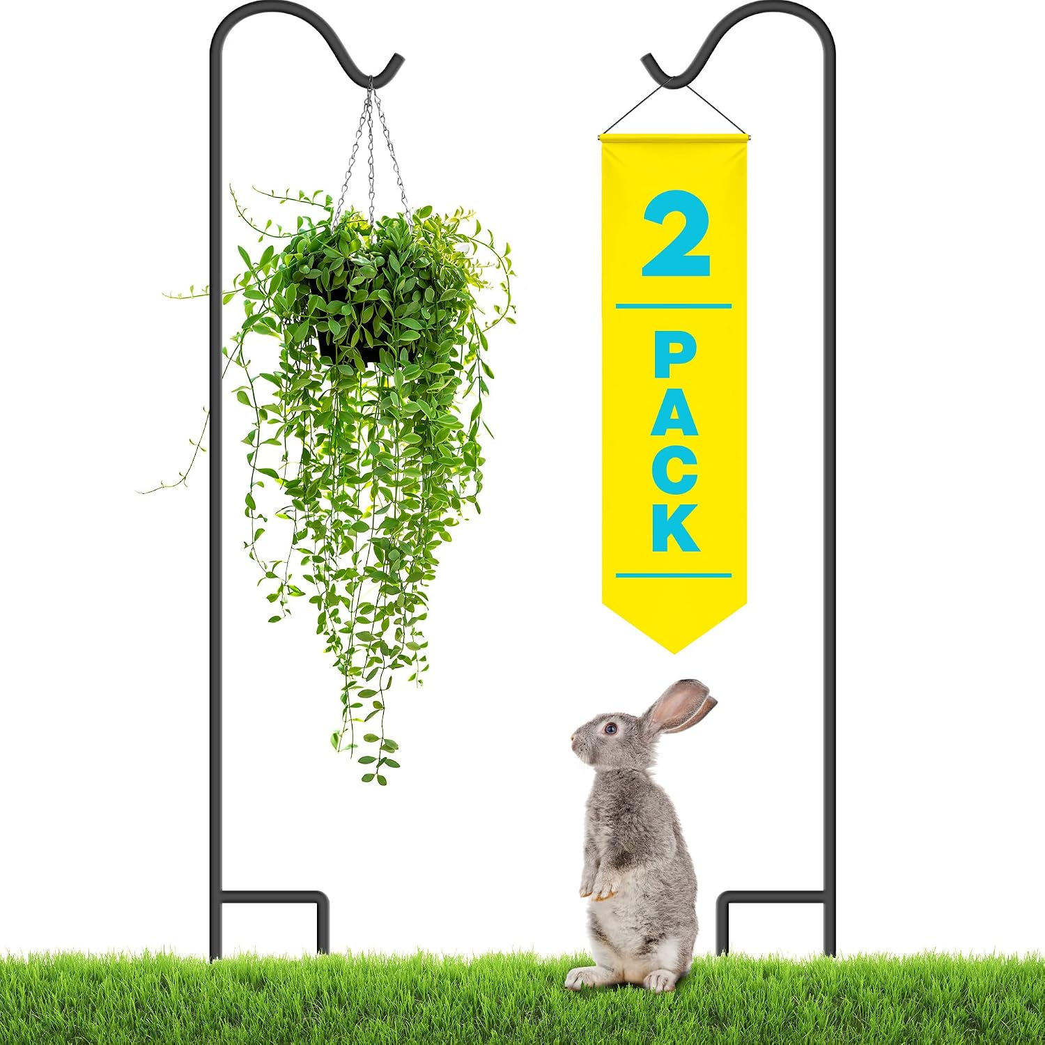 Shepherd Hooks for Hanging Plants - 2 Pack - 48" Heavy Duty Garden Hooks for Hanging Plant Baskets, 2/5" Thick Non Hallow Bird Feeder Poles -Black