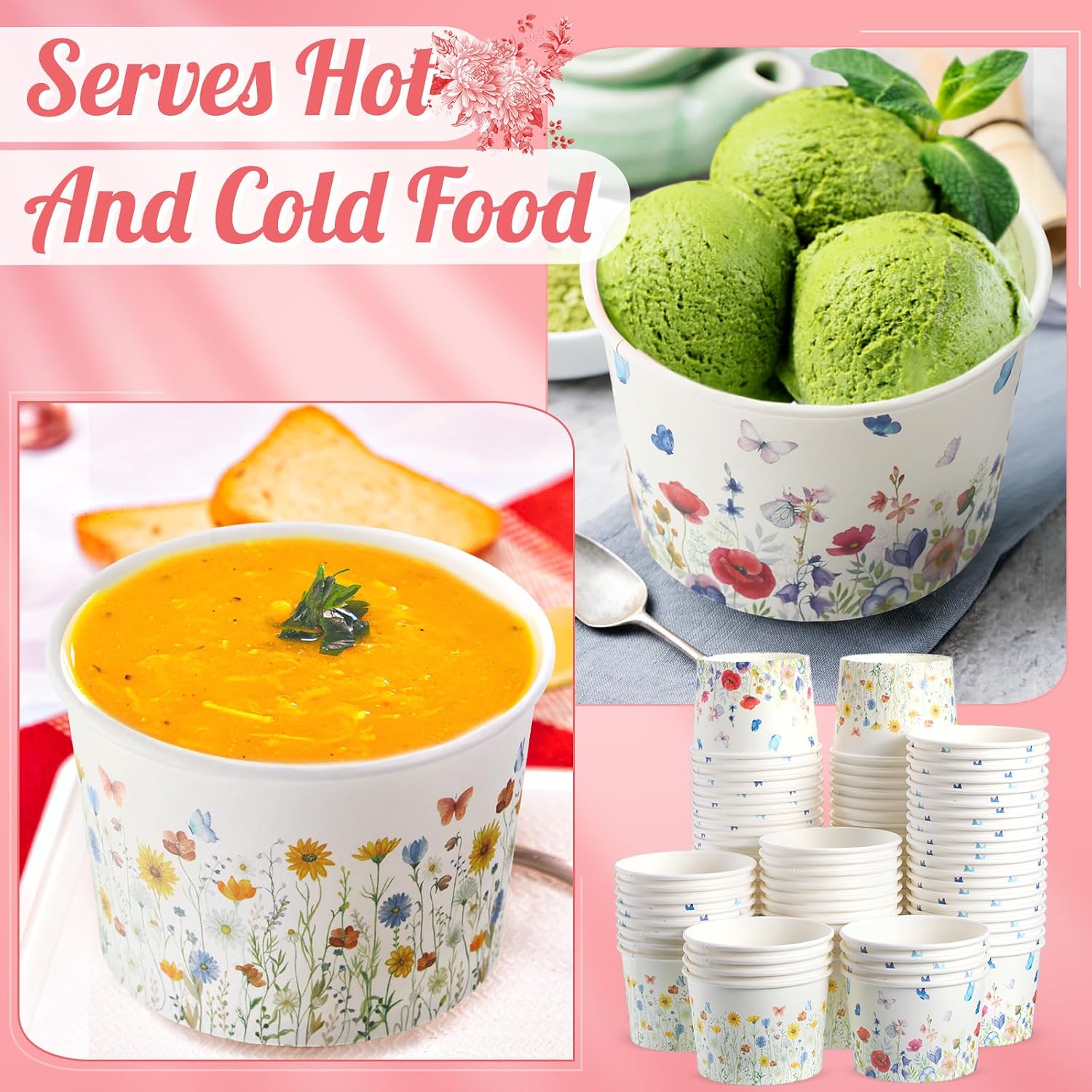Jingmore 100 Pcs 8 oz Paper Cups Disposable Treat, Wildflowers, Colorful image 5