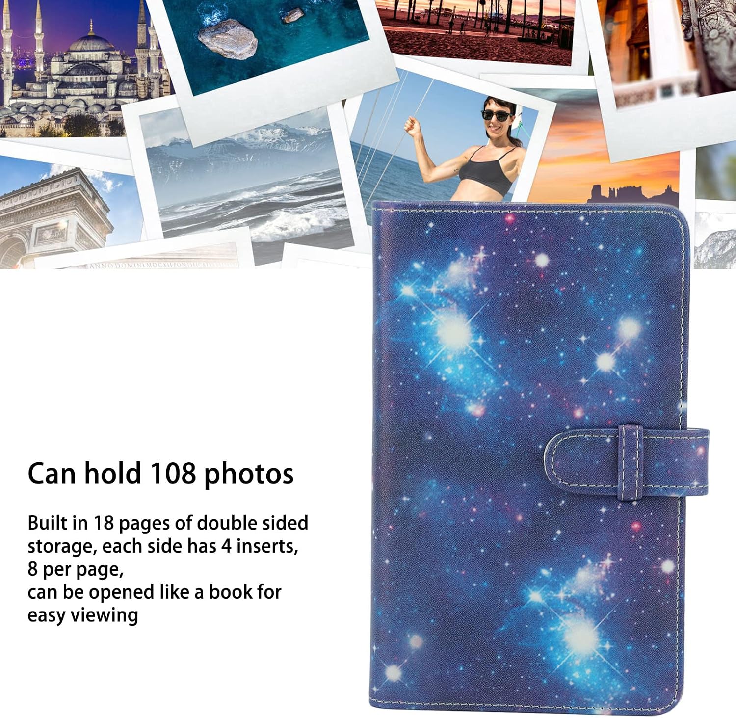 Album Fotograficzny do Aparatu Fujifilm Instax Mini, 3 Cal 108 Kieszeni Album Fotograficzny ze Skóry PU Album do Przechowywania zdjęć, Wodoodporna Wkładka Wewnętrzna (Gwiaździste