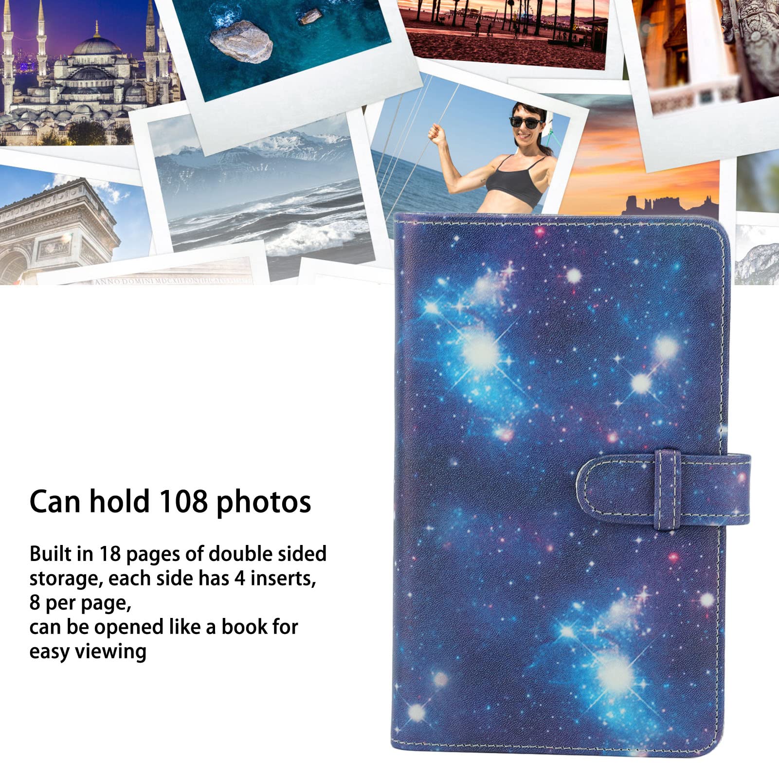 Photo Album for Fujifilm Instax Mini Camera, 3 Inch 108 Pockets PU Leather Photo Album Photo Storage Book, Waterproof Inner Liner (Starry Sky)