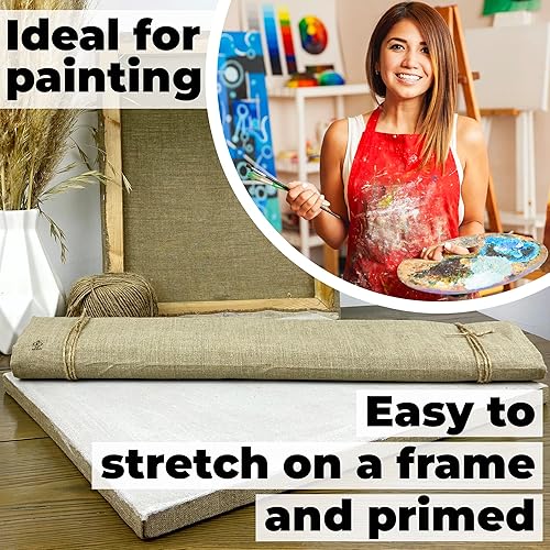 Miniatura 5 de Art - Rollo de lienzo de lino natural de 87 pulgadas de ancho x 20 pies, tela de lona lisa sin imprimar para pintar, lienzo de lino crudo enrollado