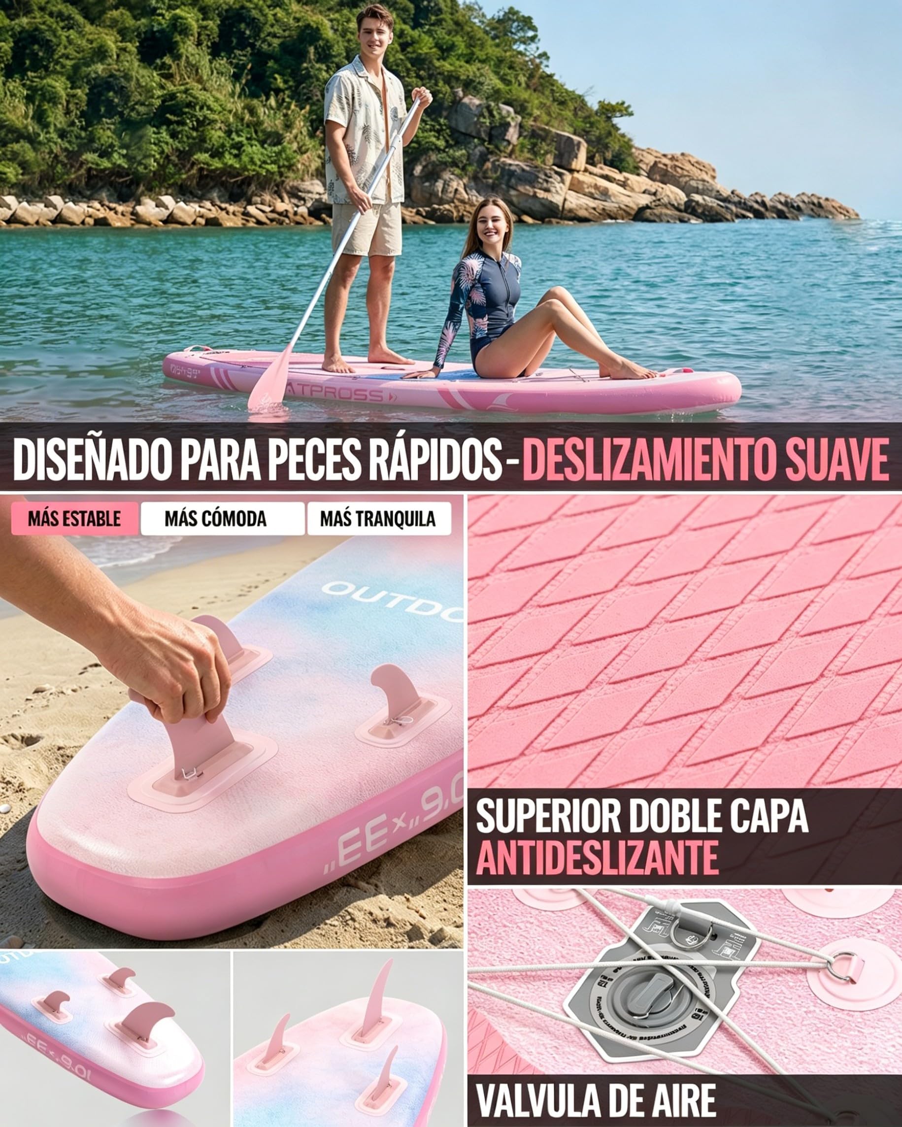 Tabla Sup Hinchable 2 Personas Set Completo Accesorios | Extra Ancha 320x84cm Carga 200kg Gran Estabilidad y Cubierta Antideslizante