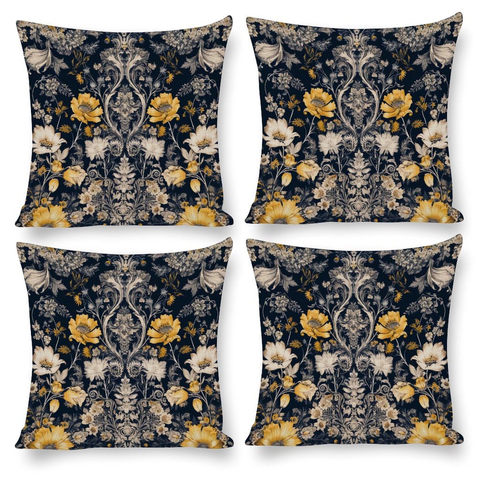Housse de coussin fleurie 45x45 cm avec zip invisible pour canapé de salon
