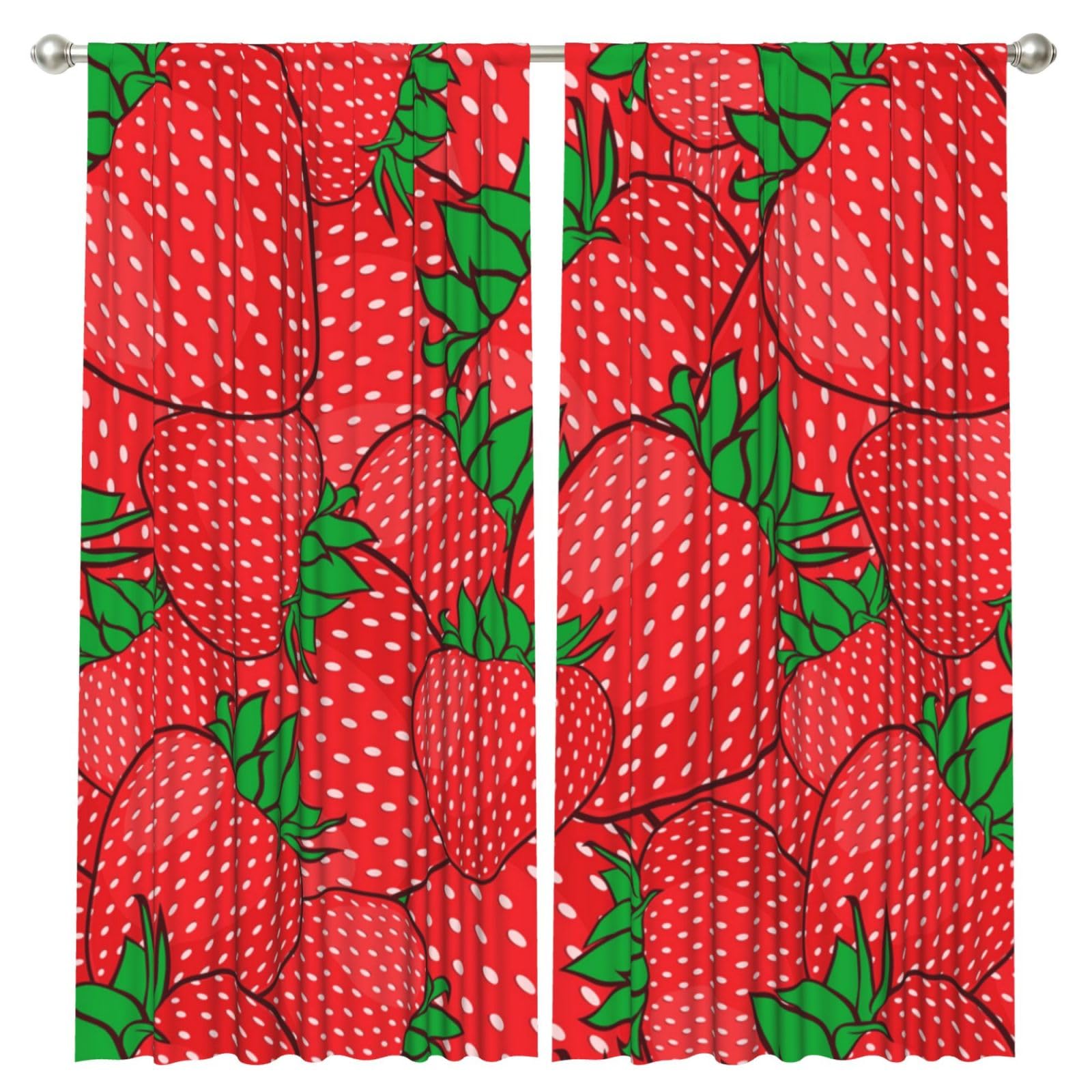 InOmak Red Strawberry, 2 Panels Window Curtains 52 x 84 Inch Blackout Curtains for Living Room Bedroom