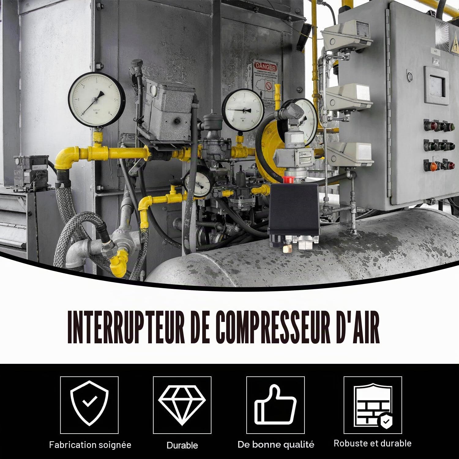 Pressostat compresseur, AC 220 V 20 A, montage monotrou, vanne de commande à un trou, pour compresseur d'air, valve de commande, réduction rapide de pression, max. 175 psi