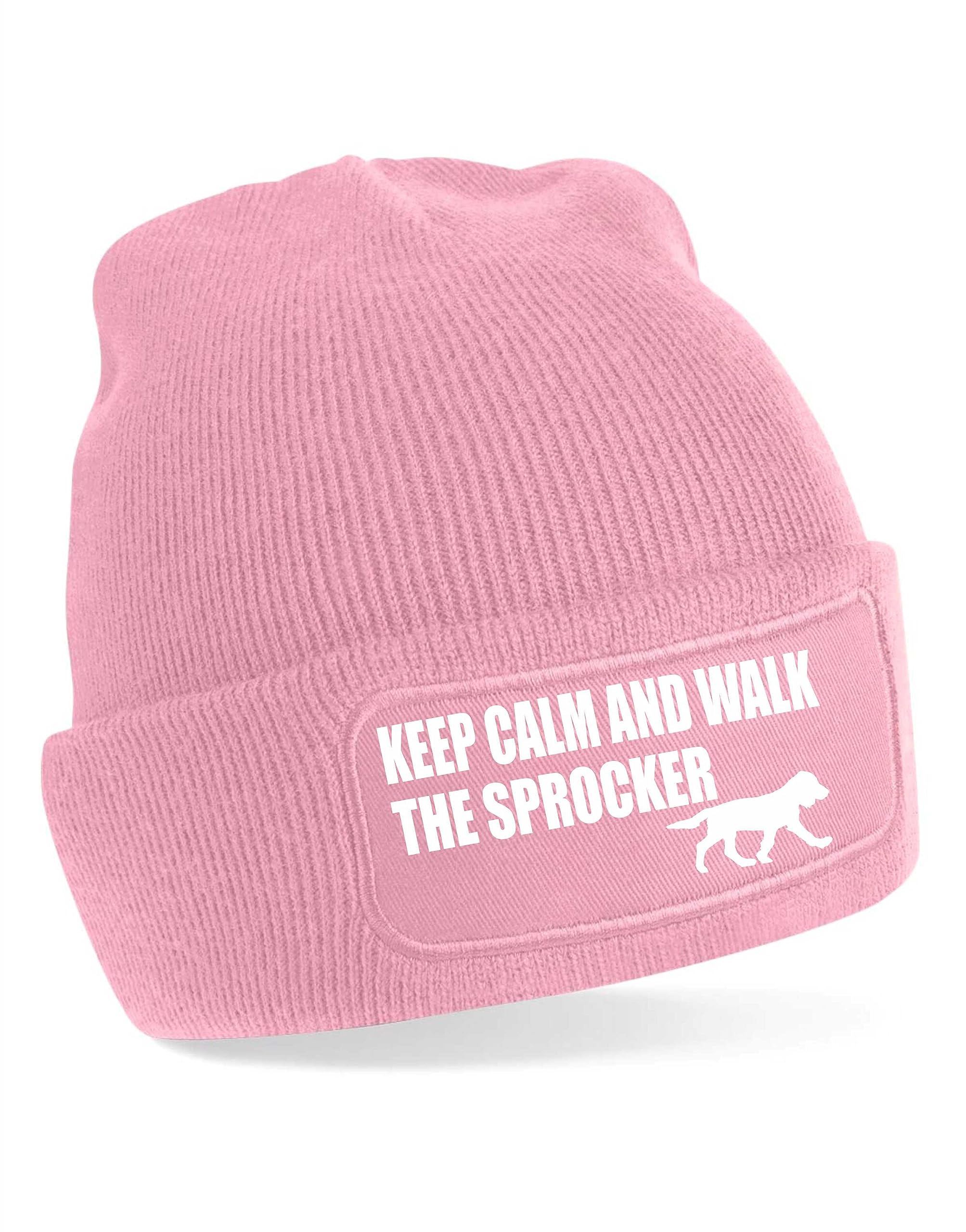 Print4u Unisex Pink Keep Calm Walk The Sprocker Beanie Hat Dog Lovers Gift For Men & Ladies