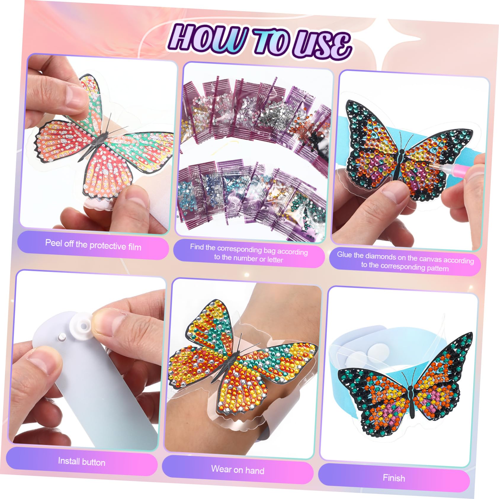 TOYANDONA 3juegos Pulseras De Diamantes Para Niñas Kit De Manualidades De Joyería Accesorios De Arte Diamante De Cumpleaños y Amistad