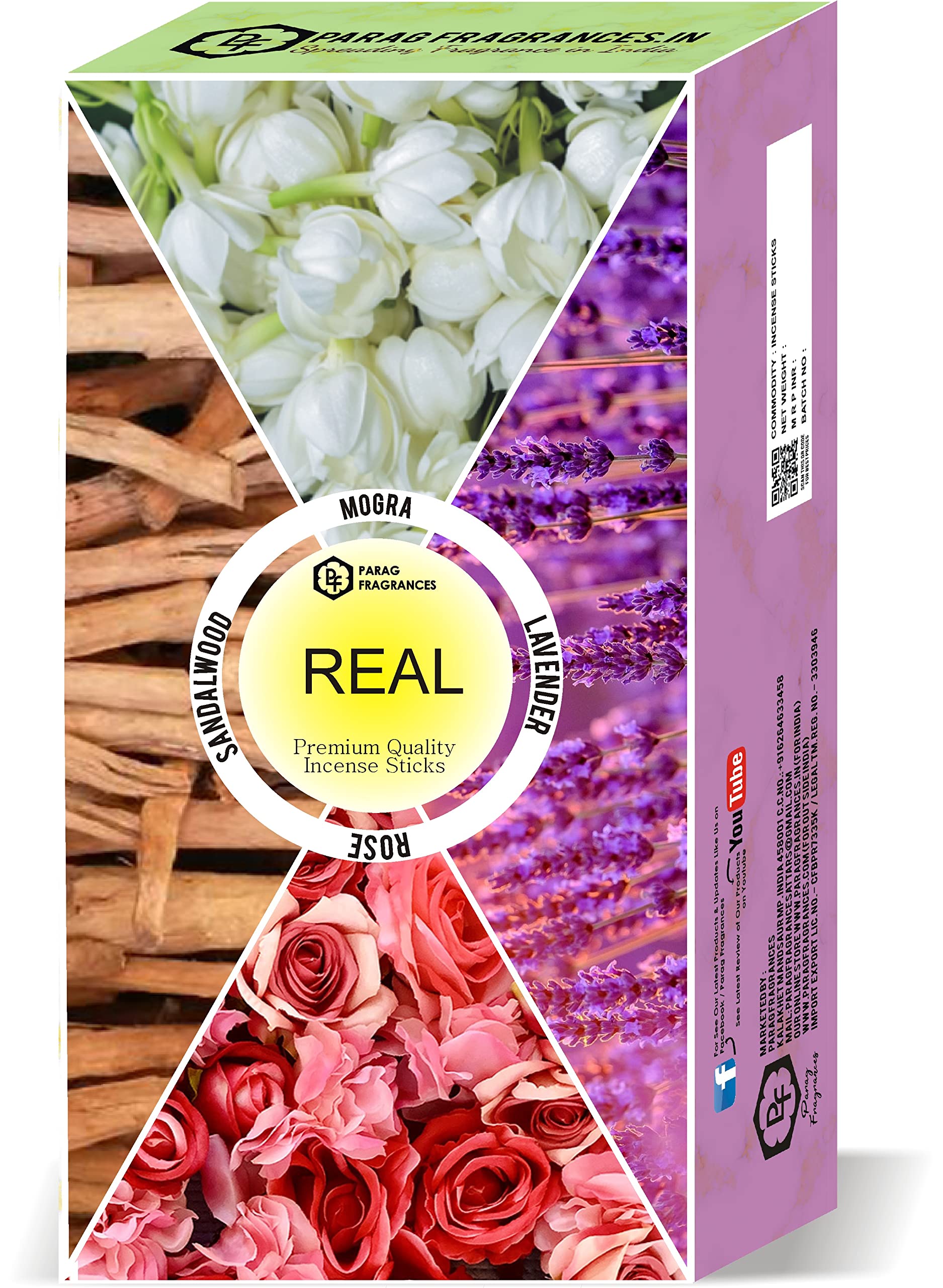 Parag Fragrances 4 in 1 Rose, Mogra, Sandalwood & Lavender Real Incense Sticks 300 Sticks Pack