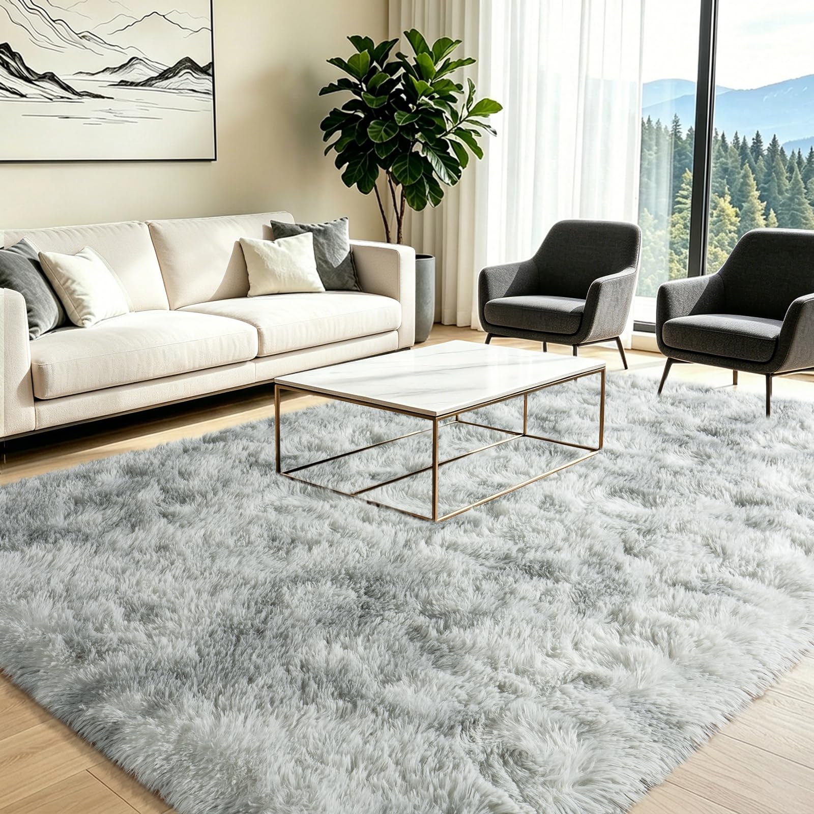 Rugs Living Room 160x230cm Gray Soft Fluffy Shaggy Large Rugs for bedroom