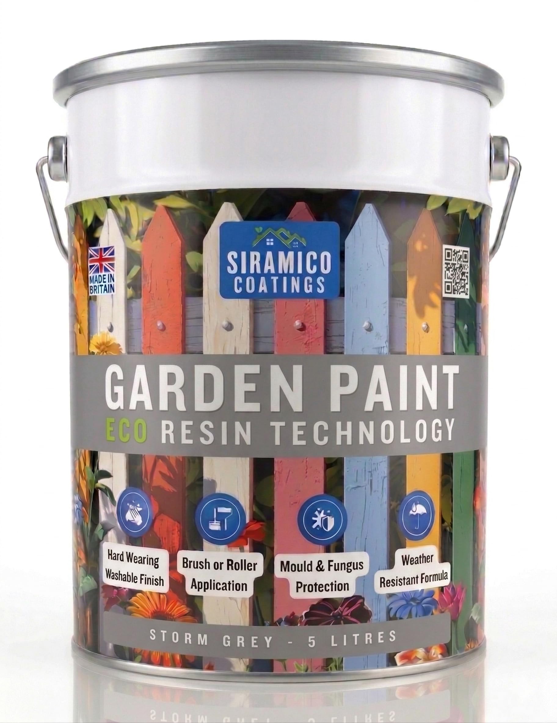 SIRAMICO COATINGS Garden Paint – 5 Litres - Eco Resin Premium One Coat Garden Paint for Garden Furniture (Storm Grey, 5 Litre)