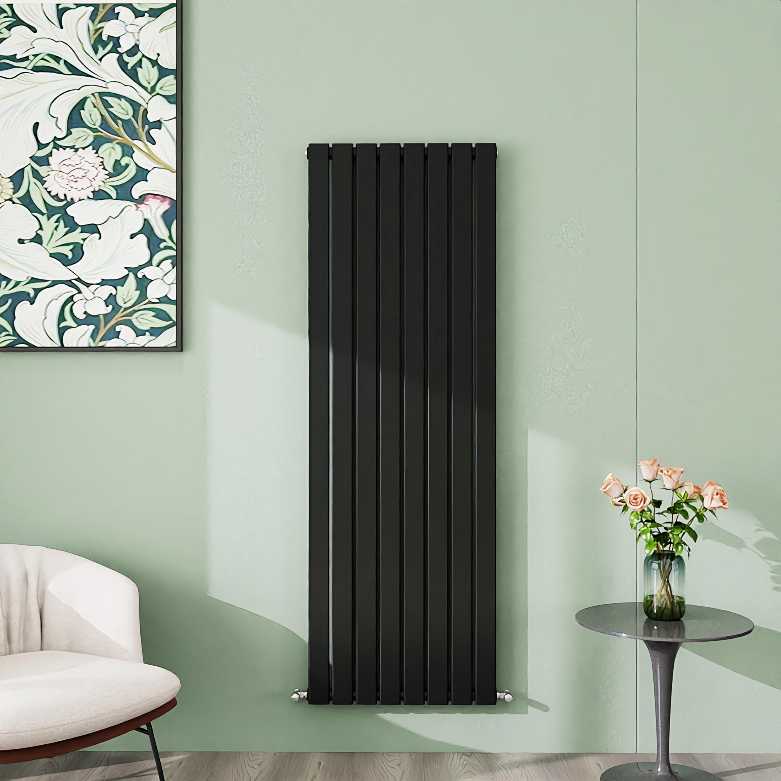 Simple Bathroom 1600×544mm Black Vertical Designer Radiator Single Panel Modern Central Heating Flat Panel Radiators — image 1