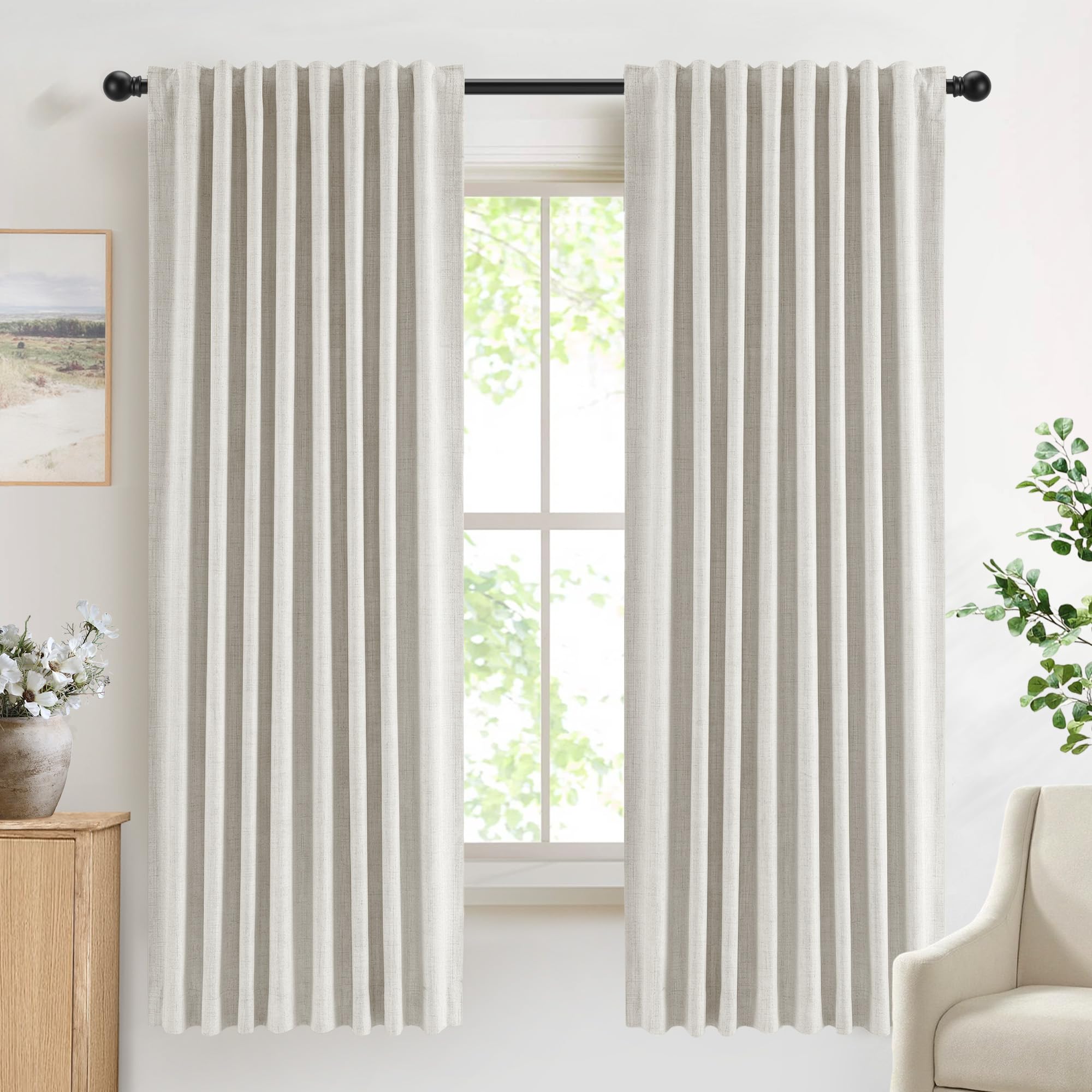 DEFYNEE 100% Blackout Curtains for Bedroom, 50 x 72 Inch Drop, Back Tab/Rod Pocket, Thermal Insulated Curtains with Coating Back Layers, for Room Darkening Privacy Protection, 2 Panels, Beige — image 1