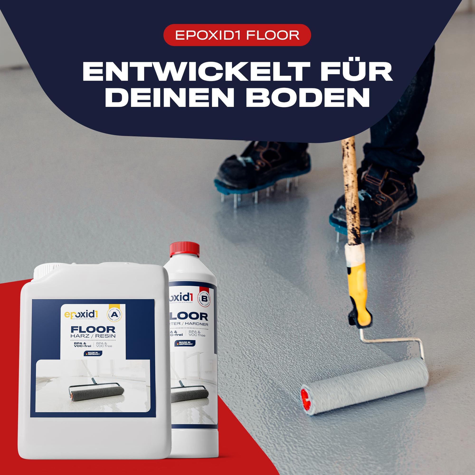 Epoxidharz Bodenbeschichtung [zum Aufrollen] - speziell für Nutzböden - 2k Betonfarbe für Garage, Keller & Werkstatt - Epoxidharz mit Härter, Kunstharz (RAL 7032 Kieselgrau, ~20m² (10kg))