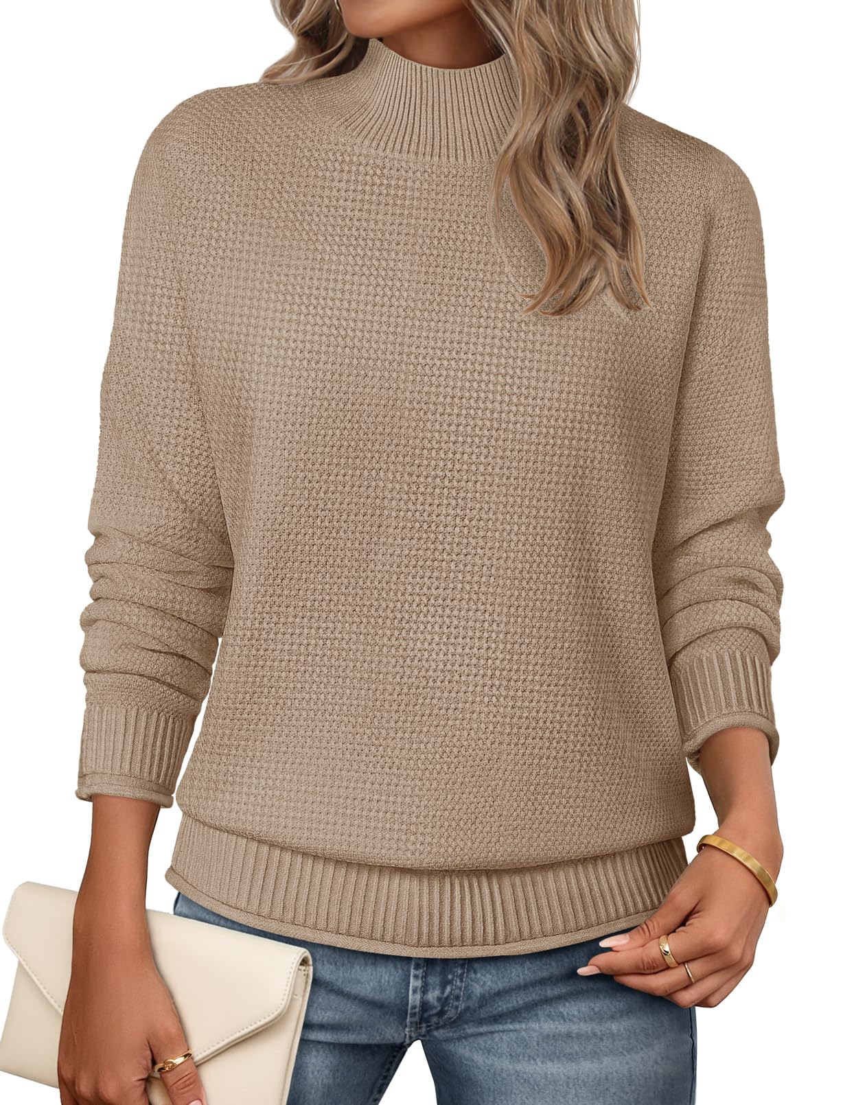MEROKEETY Womens Turtleneck Long Sleeve Fall Cozy Knit Sweater 2026 Trendy | Loose Pullover, Ribbed Hem, Solid Color, Drop Shoulder, Casual Jumper Top, Cozy Outfits, Fall Fashion, Warm Winter Clothing