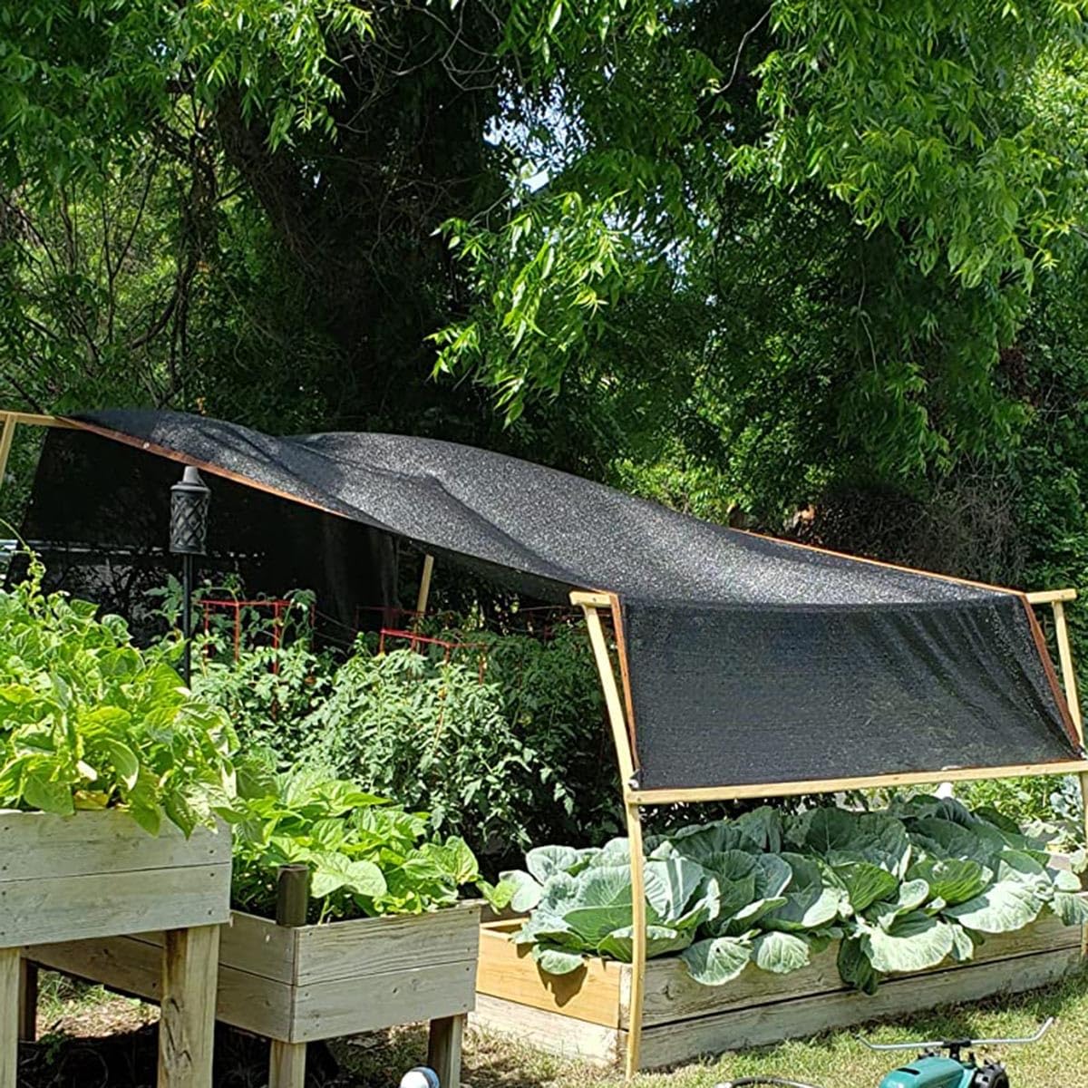Tela negra para jardín, 80% malla con ojales, para invernaderos, patios, plantas y pollos (5 x 14 m)