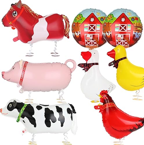 Globos de animales de granja, globo de vaca, cerdo, globos de animales que caminan, pato, gallo, poni, vaca, cerdo, globo con temática de animales