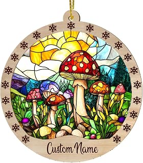 Mushrooms with Dew Drops Suncatchers Stained Glass Suncatcher - Mushroom Stained Glass Sun Catchers Indoor Window | Gifts for Mushroom Lovers Painted Glass Panel Decor Themed Gift z7MHeT