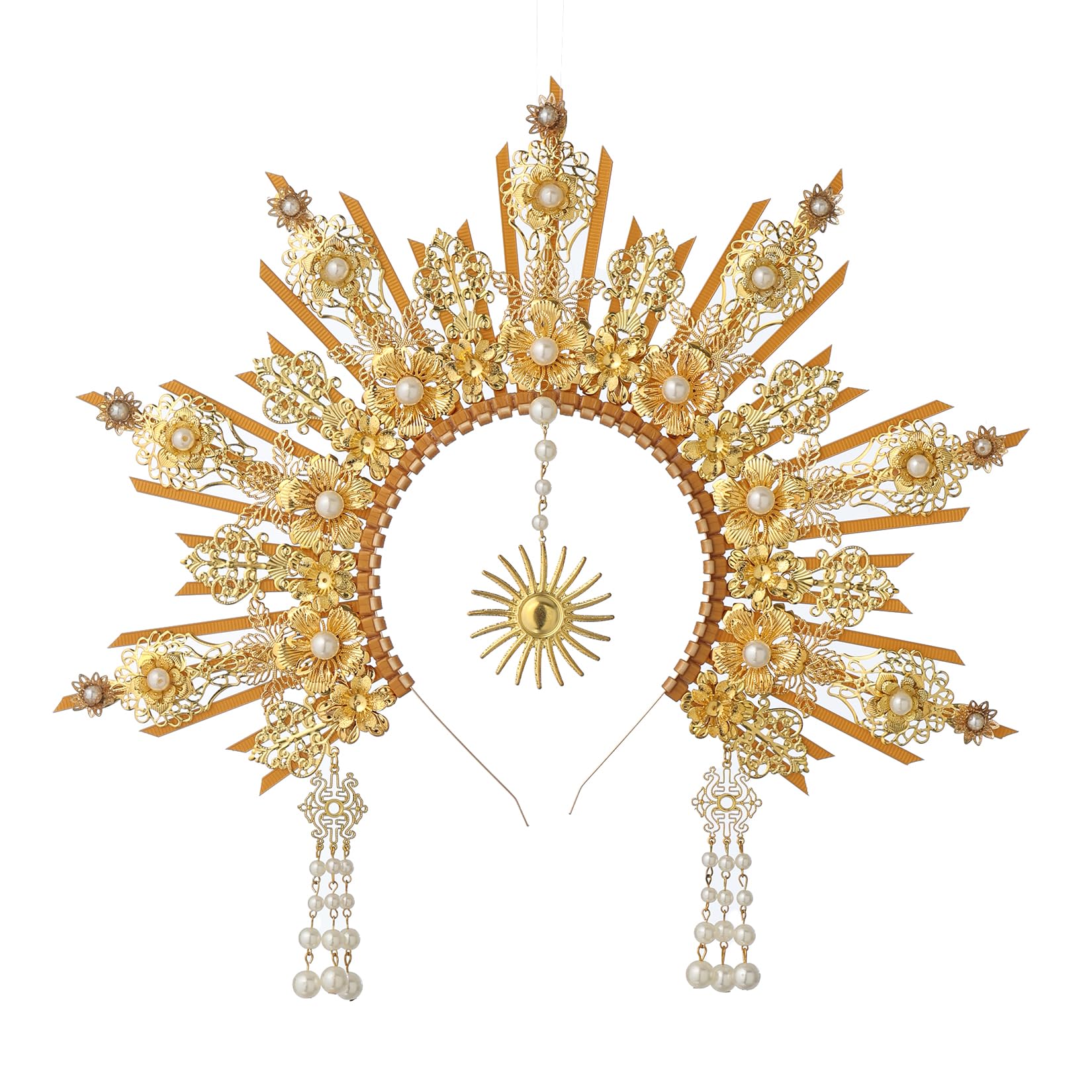 BLESSUME Goddess Gold Spike Halo Crown Headpiece NYLON ZIP TIE Wedding Bride Hair Band Tiara…