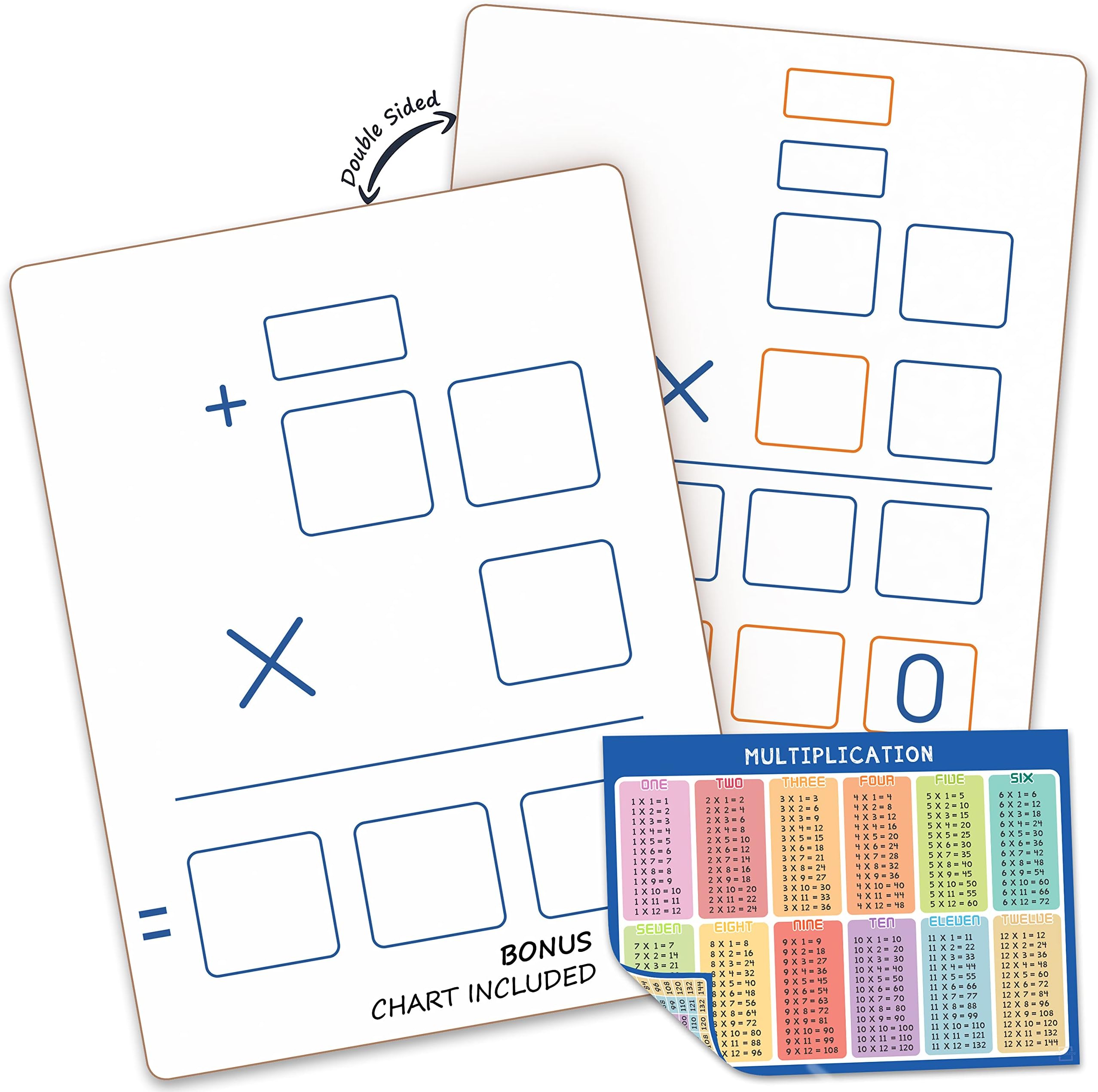 SCRIBBLEDO Dry Erase Long Multiplication Board 9"x12" Double Sided Practice Whiteboard with 2x1 & 2x2 Digit Multiplication for Home, School, Classroom, Kids, Students Math Manipulatives Lapboard