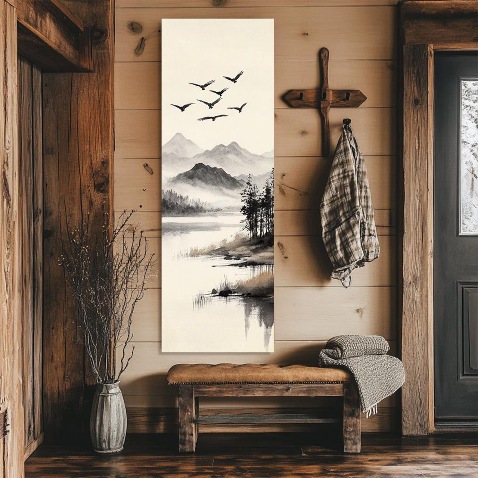 XBTYKPB Long Narrow Farmhouse Canvas Wall Art, Tall Narrow Nature Art Piece, Large Vertical Wall Art, Prints, Canvas or Framed(35x105cm/Frameless)
