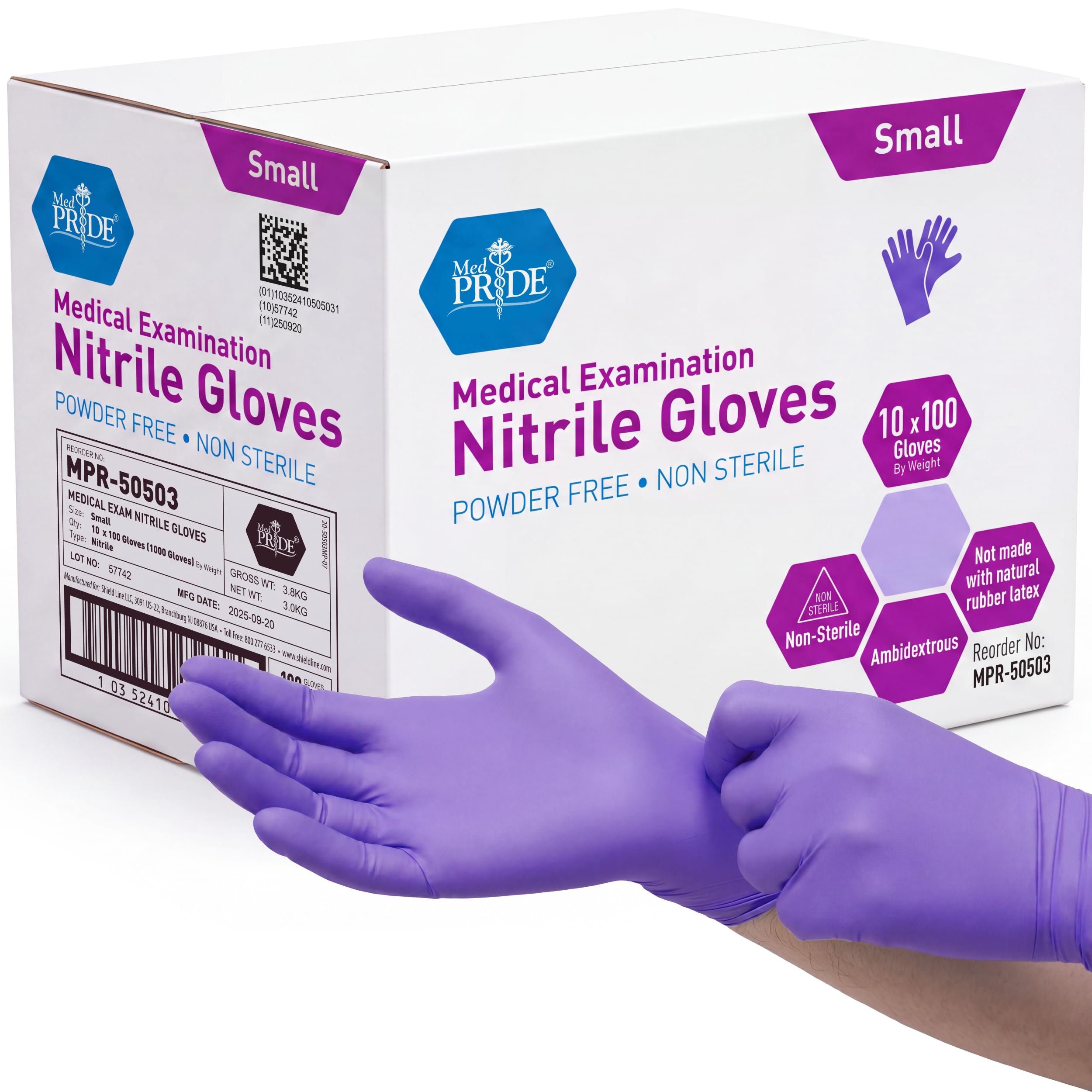 MED PRIDE Latex-Free Powder-Free Nitrile Medical Exam Gloves, Puncture Resistant, Textured Fingertips (Small (Pack of 1000) Iris Blue)