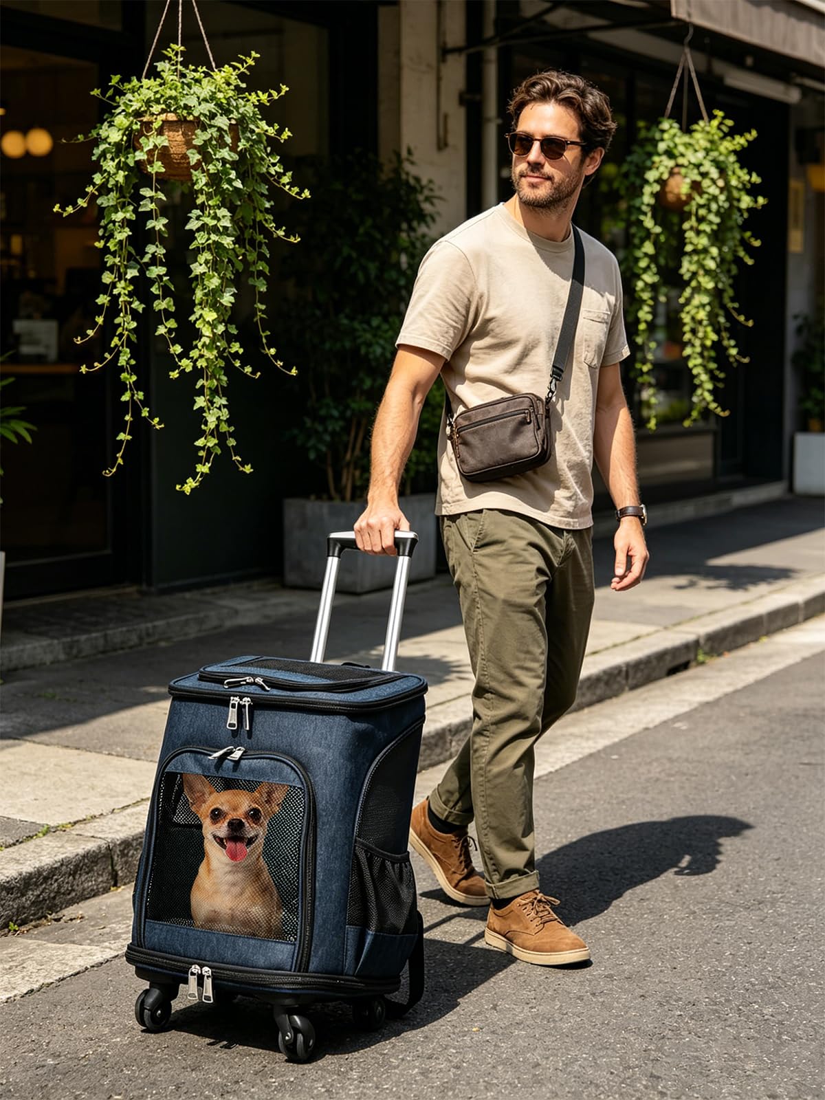 PETCUTE Mochila para Mascotas 3 en 1 con Ruedas,Transportín Transpirable para Gatos con Bolsillos,Mochila Plegable para Perros con Alfombrilla Lavable y Extraíble,Ideal para Senderismo y Viajes