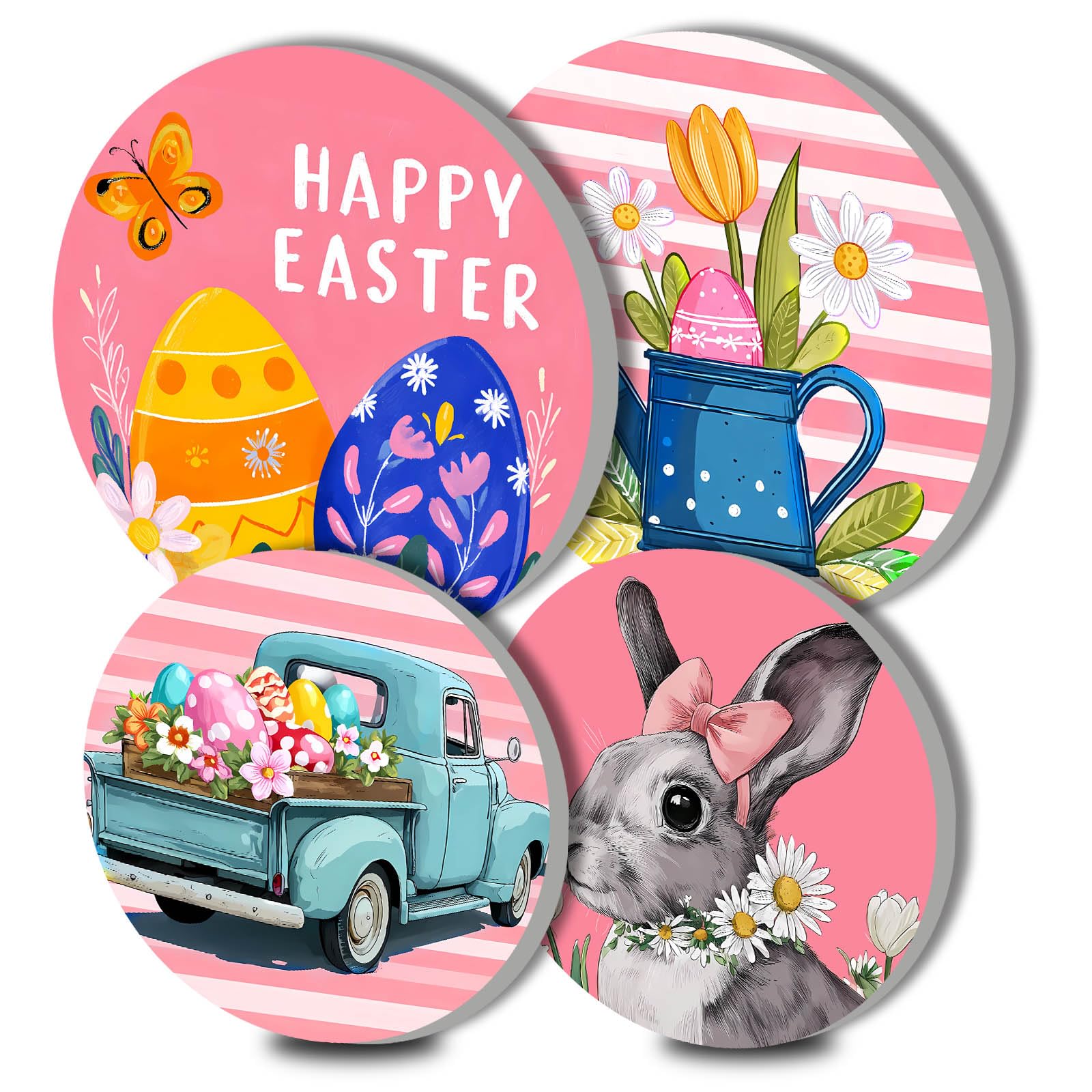Easter Eggs Art Electric Stove Burner Covers,4 Pcs Flowers Round Stove Burner Covers,Colorful Eggs Stove Burner Cover,8 Inch and 10 Inch,Rabbit Metal Cooktop Home Decorative