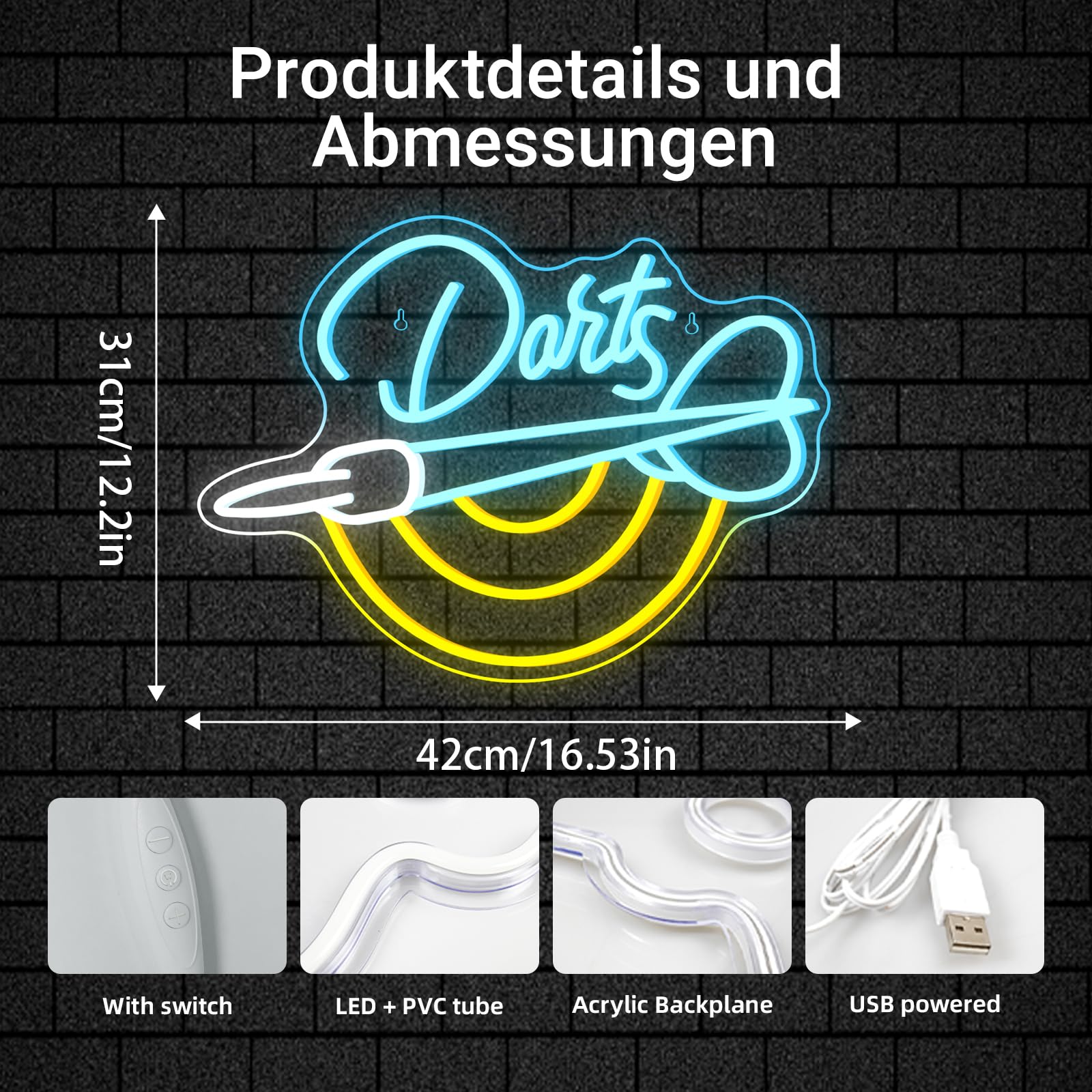 Horseneon Dart Neonowy szyld, Darts Bar Led szyld, Dartowa tarcza reklamowa na ścianę, neonowe szyłd LED do gry, neonowy szyłd do gier do gry w pokoju, pubu, domu, baru, klubu, kryjówki dla mężczyzn