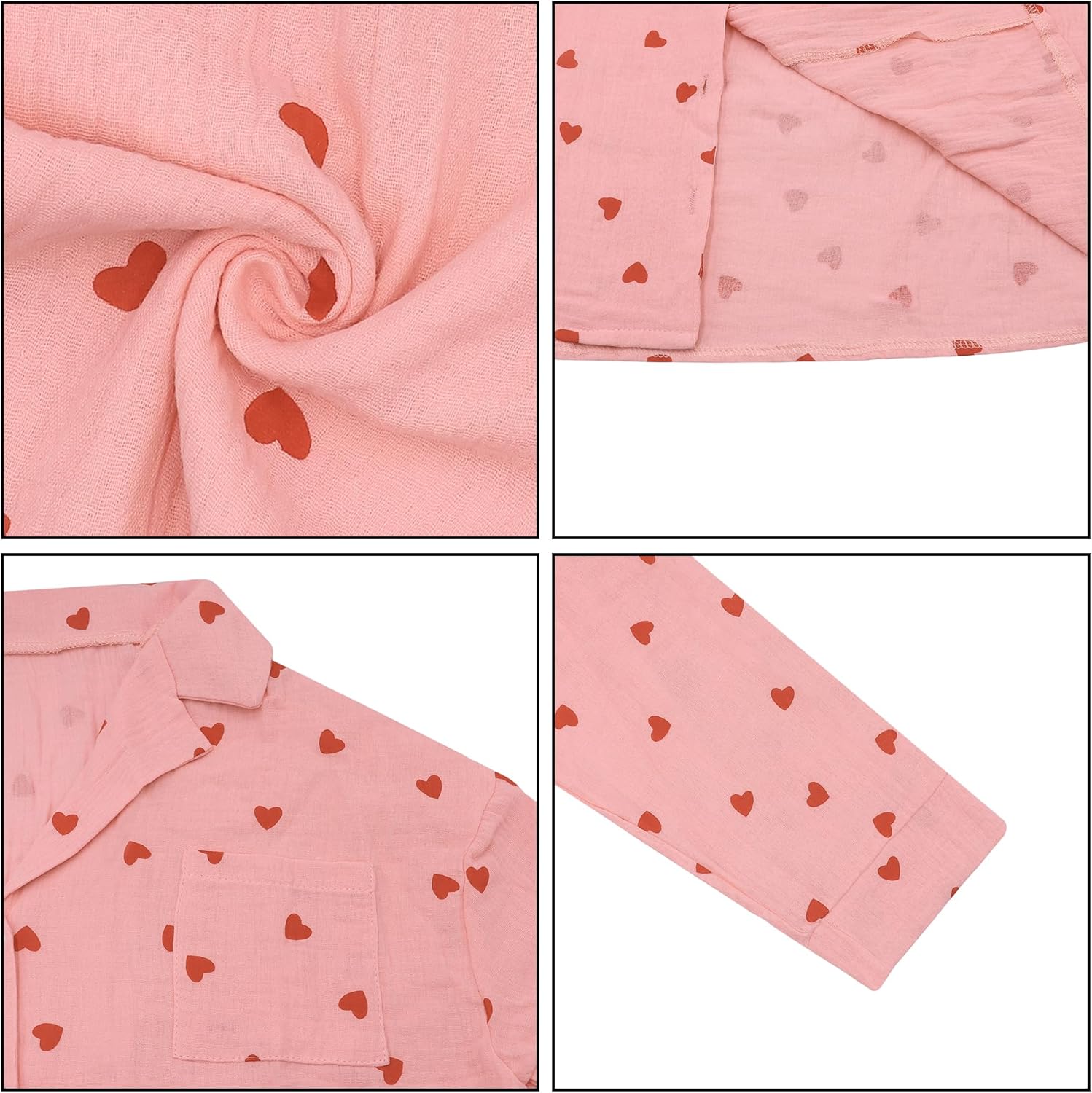 AMPOSSTO Women Love Heart Print 2 Peice Pyjama Set Long Sleeve Button Down Shirts with Long Pants Pajamas for Sleepwear - Image 7