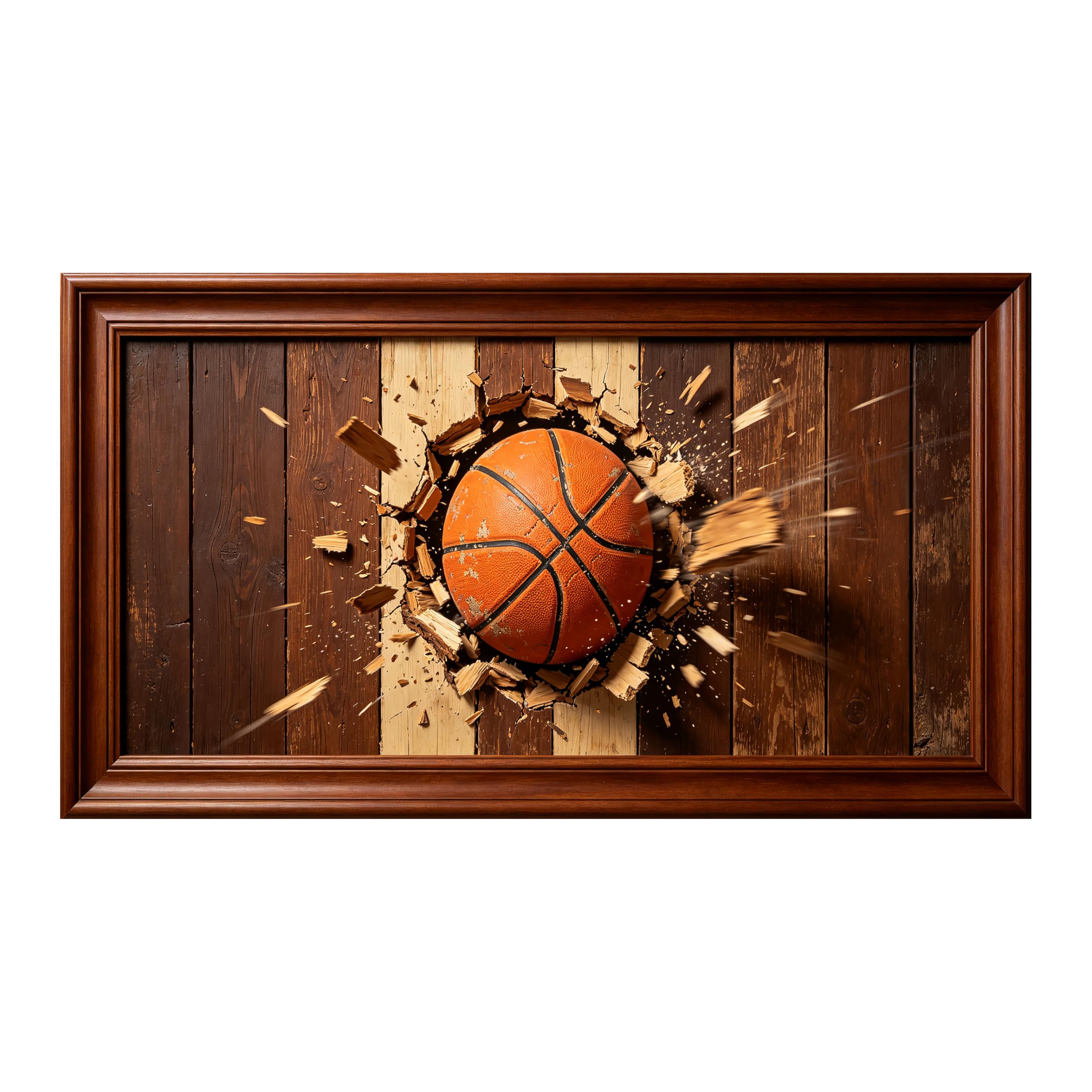 Yzpallescene 3D Framed Wall Art Basketball 3D Effect Rustic Sports Mural Large Size SelfAdhesive Removable Wall Decor Prints Artwork for Living Room Bedroom Office