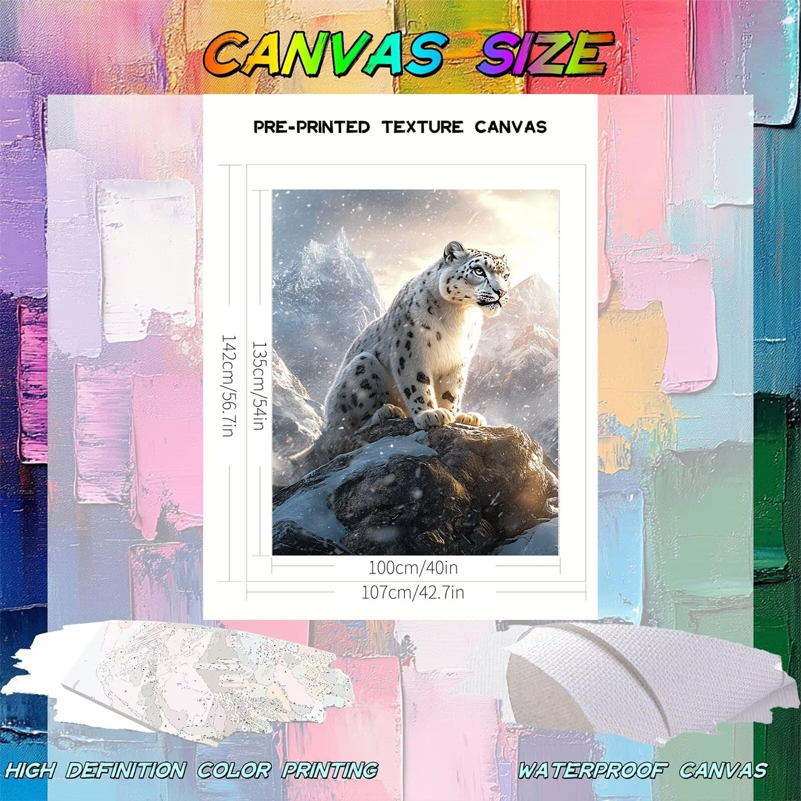 Snow Leopard Malowanie po numerach, dla dorosłych, początkujących, z pędzlami i farbą akrylową, zestawy do malowania olejnego do domu, dekoracja ścienna, prezent, 100 x 137 cm, X-663