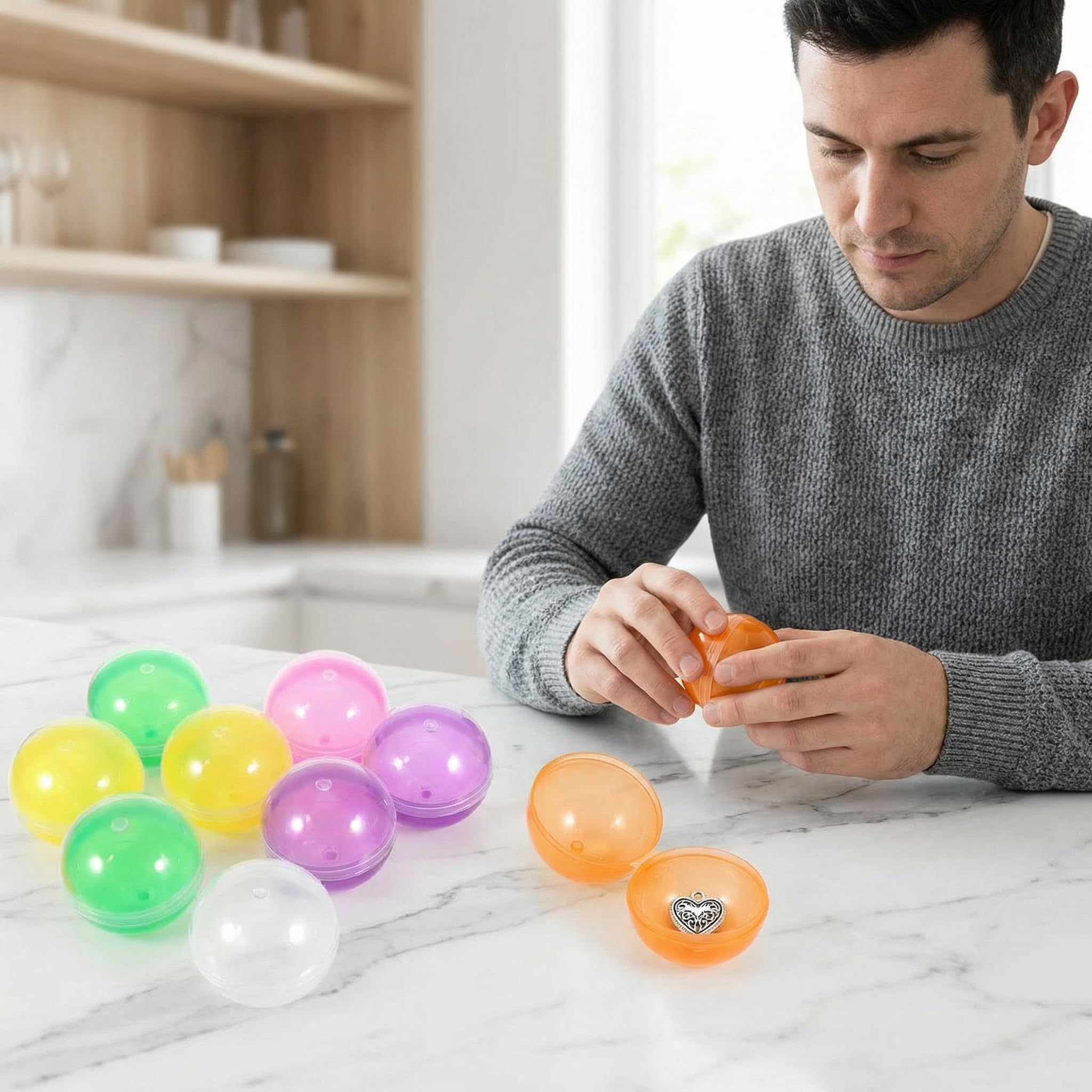 Veemoon Lot de 50 capsules rechargeables pour machines automatiques - Boules en plastique de 45 mm - Idéales pour les machines de préhension et les jeux de - Réutilisables et faciles à ouvrir