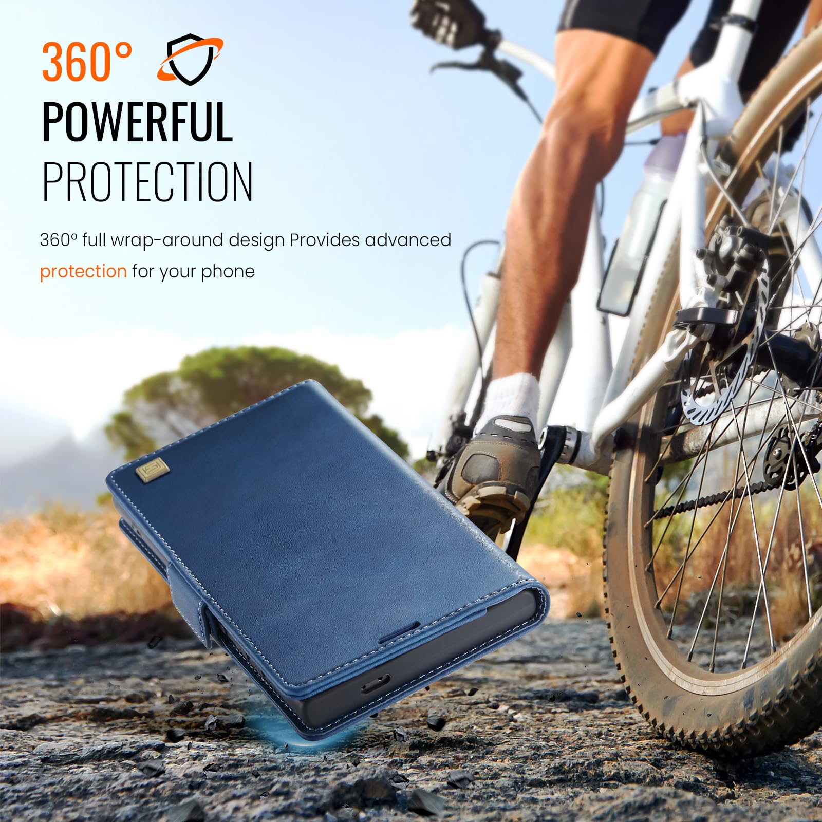 Etui do Samsung Galaxy S24 Ultra 5G, wysokiej jakości skóra PU etui z klapką pokrowiec na telefon，[ochrona RFID], z podpórką/przegródkami na karty, odporne na wstrząsy Case, Niebieski