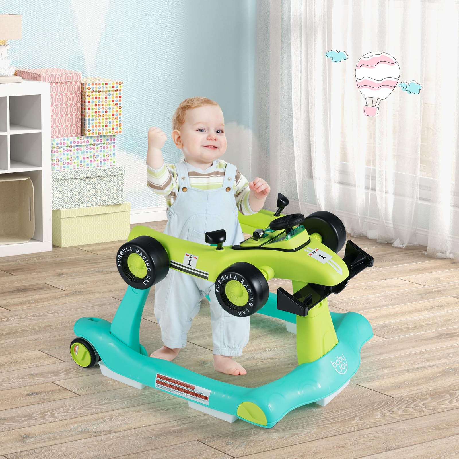 GIANTEX 4 in 1 Lauflernhilfe, Lauflernwagen klappbar mit einstellbarer Höhe & Geschwindigkeit, Baby Walker mit Musikbox, Licht & Rädern, bis 15kg belastbar, Gehfrei für Baby ab 6 Monaten (Grün)