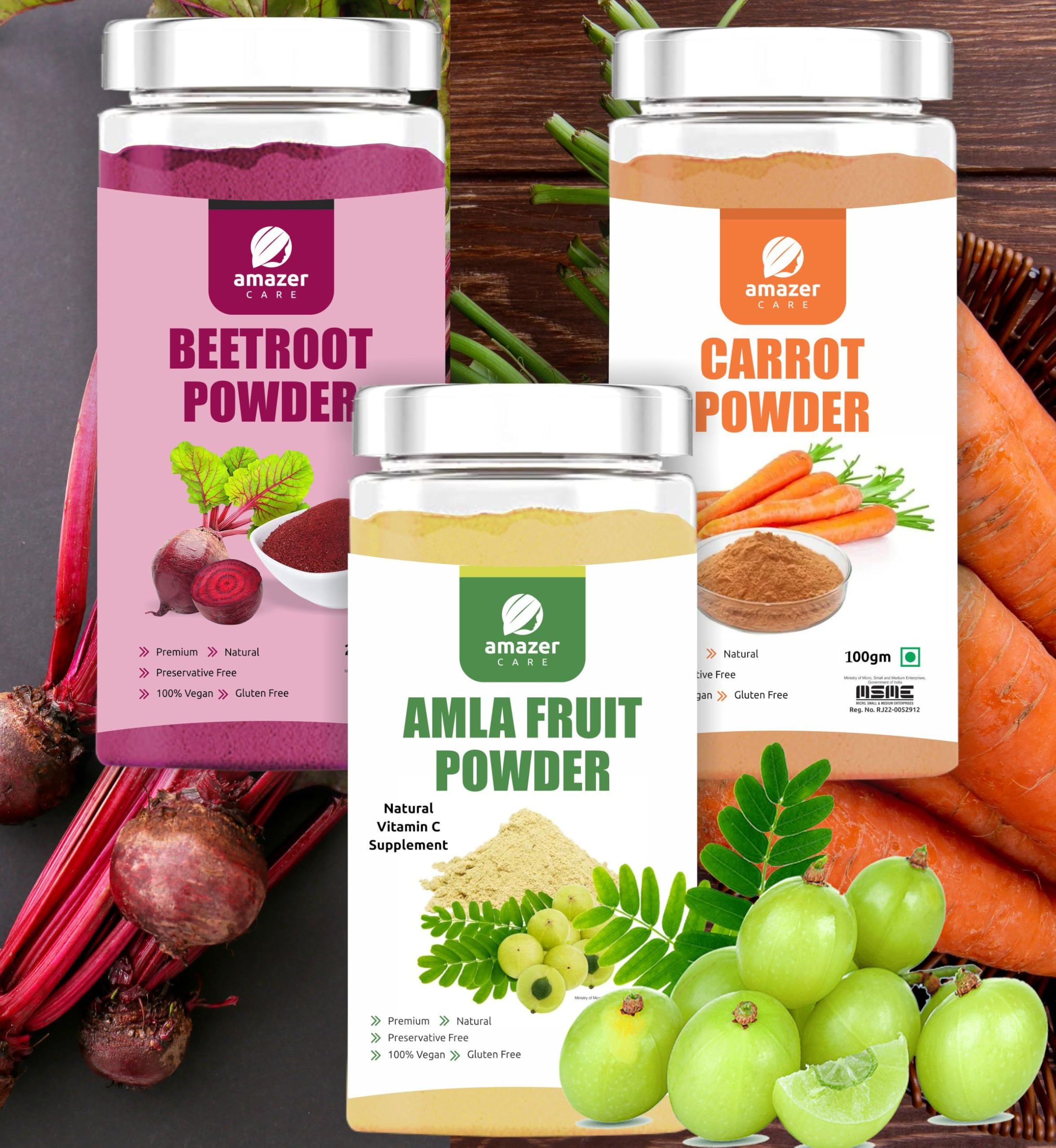 AmazerCare Beetroot + Carrot + Amla Powder (100gm each) - Great Immune Booster Combo of 3 Jars, Pure & Natural For Eating & Drink, Superfood, Full of Nutrients (dehydrated) (B0DC596FL3) Amazon Price History, Amazon Price Tracker