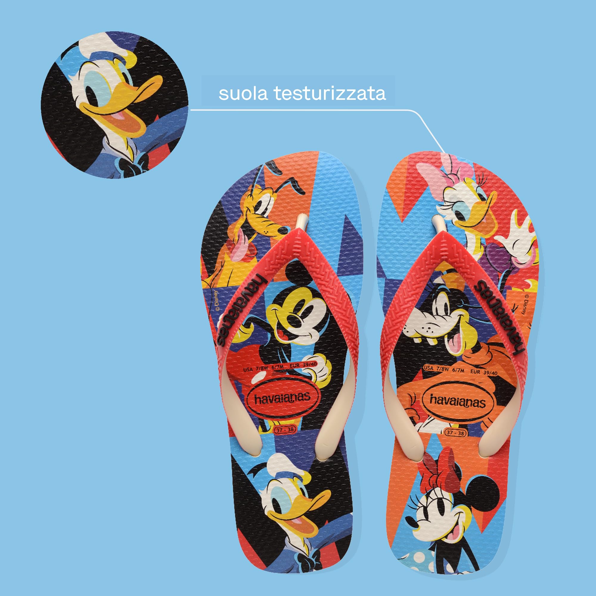 Havaianas - Disney Stylish, Infradito Eleganti, Comode, Leggere E Resistenti, Disegni Disney E Pixar, Cinturini Larghi, Unisex Adulti