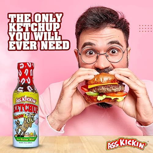 Miniatura 2 de ASS KICKIN' Ketchup de tocino  Botella de salsa de tomate de 13 onzas  Ketchup gourmet premium con tocino  Botella de vidrio para condimentos