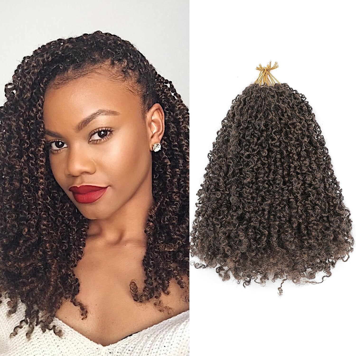 Pre Looped Yanky Twist Crochet Hair 16 Inch 8 Packs Mix 2 Tones Ombre Brown 1BH30# Fluffy Spring Mini Twist Passion Twist Bohemian Synthetic Crochet Braiding Hair