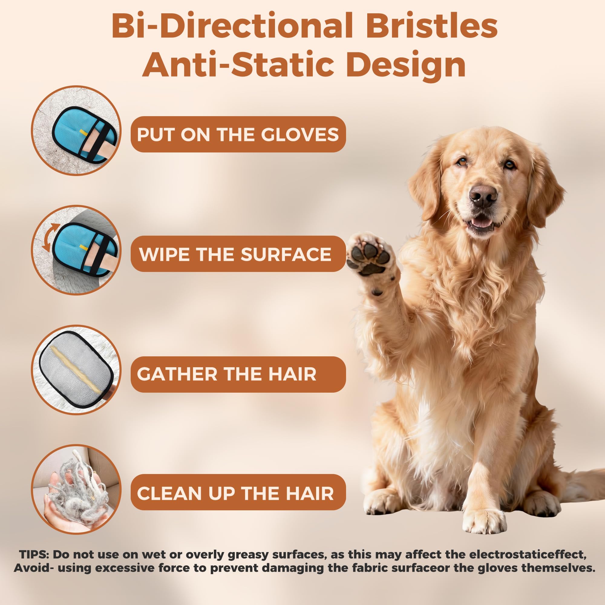 Pet Hair Removal Gloves,2 Pack Magic Brush Pet Hair Remover Tool for Cat & Dog,Upgraded Reusable Pet Hair Gloves for Couch, Clothing, Carpet & Car Seat (Blue) - 4