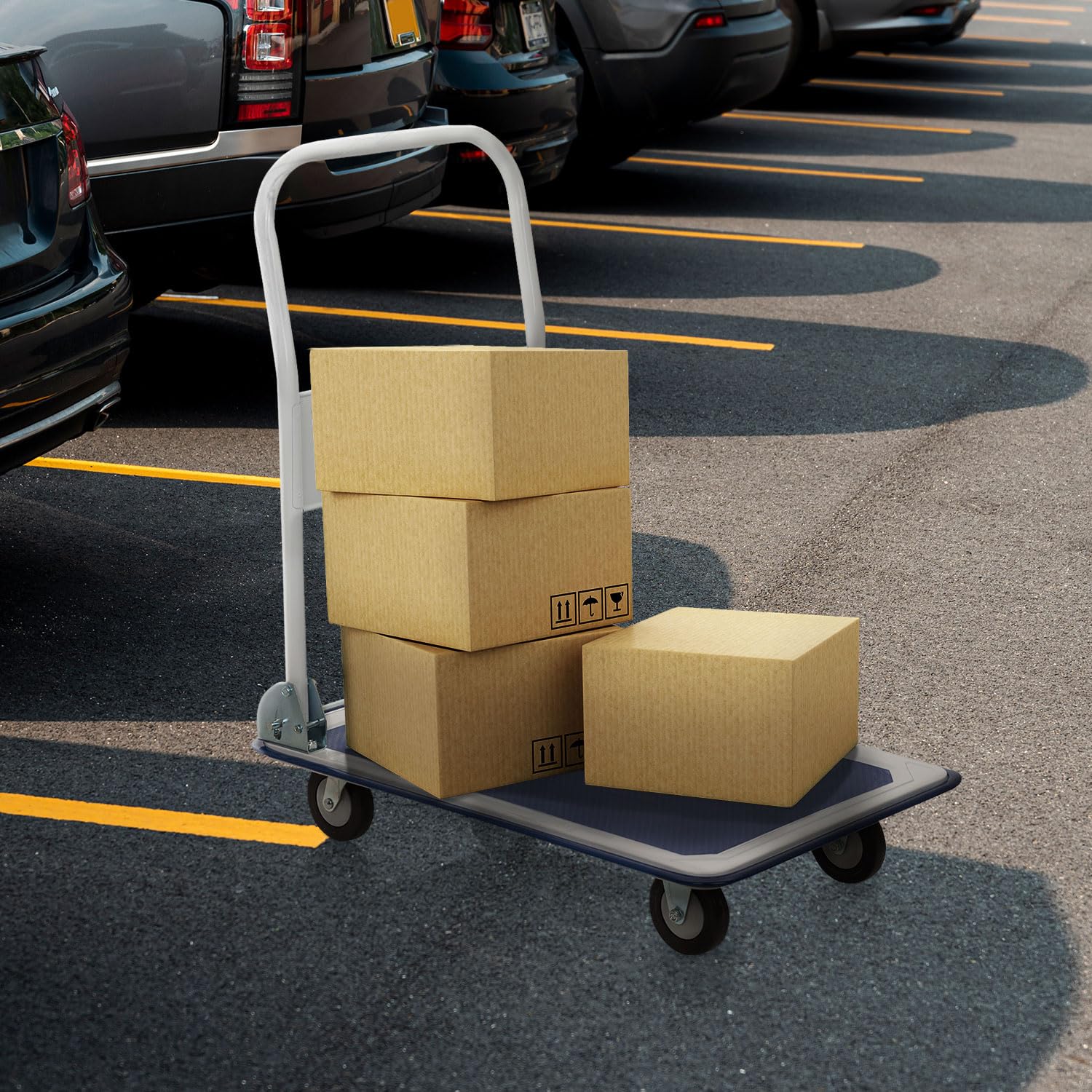 hjh OFFICE 830022 Carro de Plataforma Plegable Carry Carrito de Transporte para Cargas Pesadas con Neumáticos, Industrial, hasta 150 kg, Azul/Blanco
